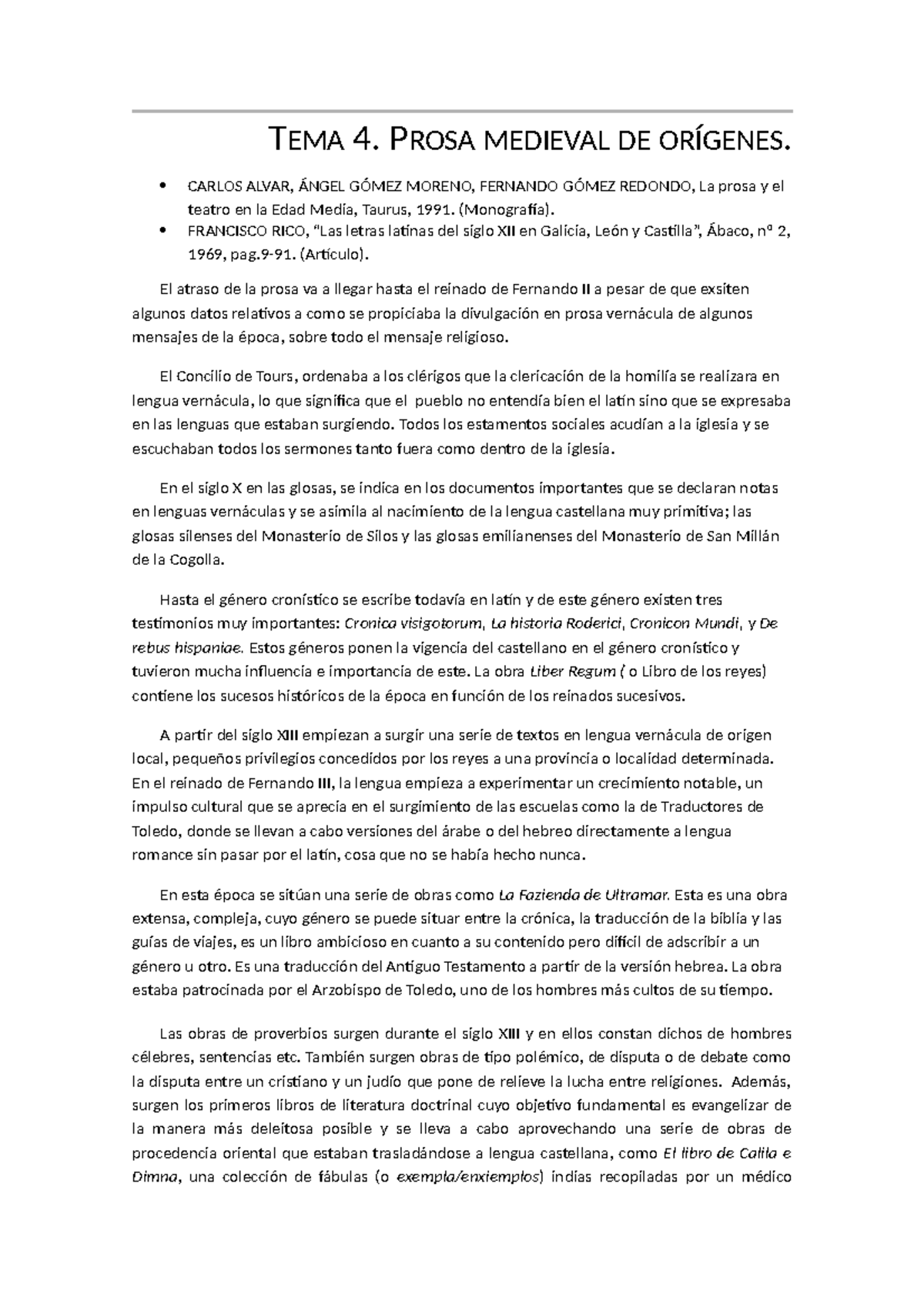 Tema 4 La Prosa Medieval De Los Orígenes Tema 4 Prosa Medieval De