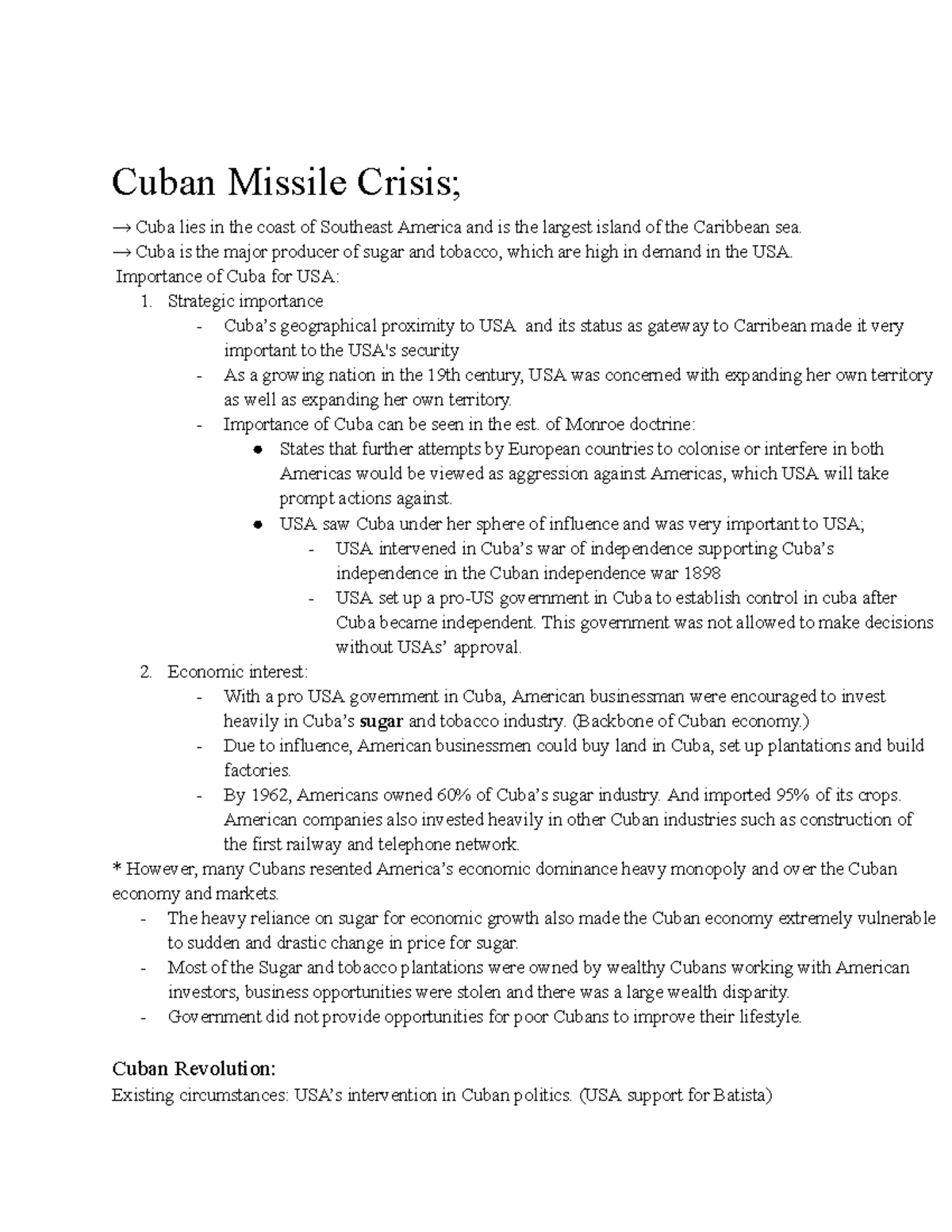 Cuban Missile Crisis; - → Cuba is the major producer of sugar and ...