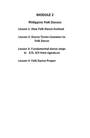 Module I - MODULE I - INTRODUCTION TO DANCE Brief History and Nature of ...