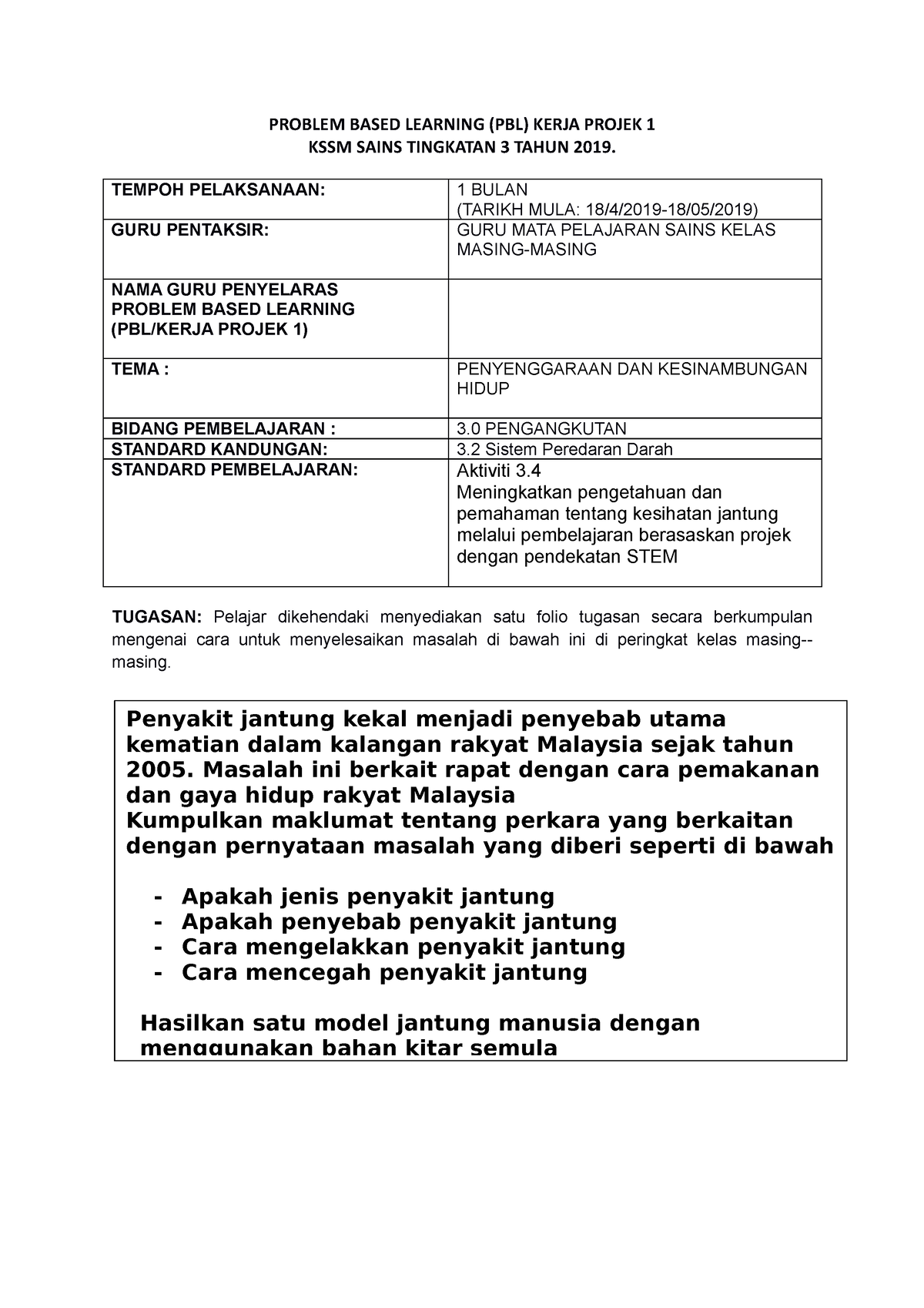 PBL T3 Sains Tingkatan 3 - PROBLEM BASED LEARNING (PBL) KERJA PROJEK 1 ...