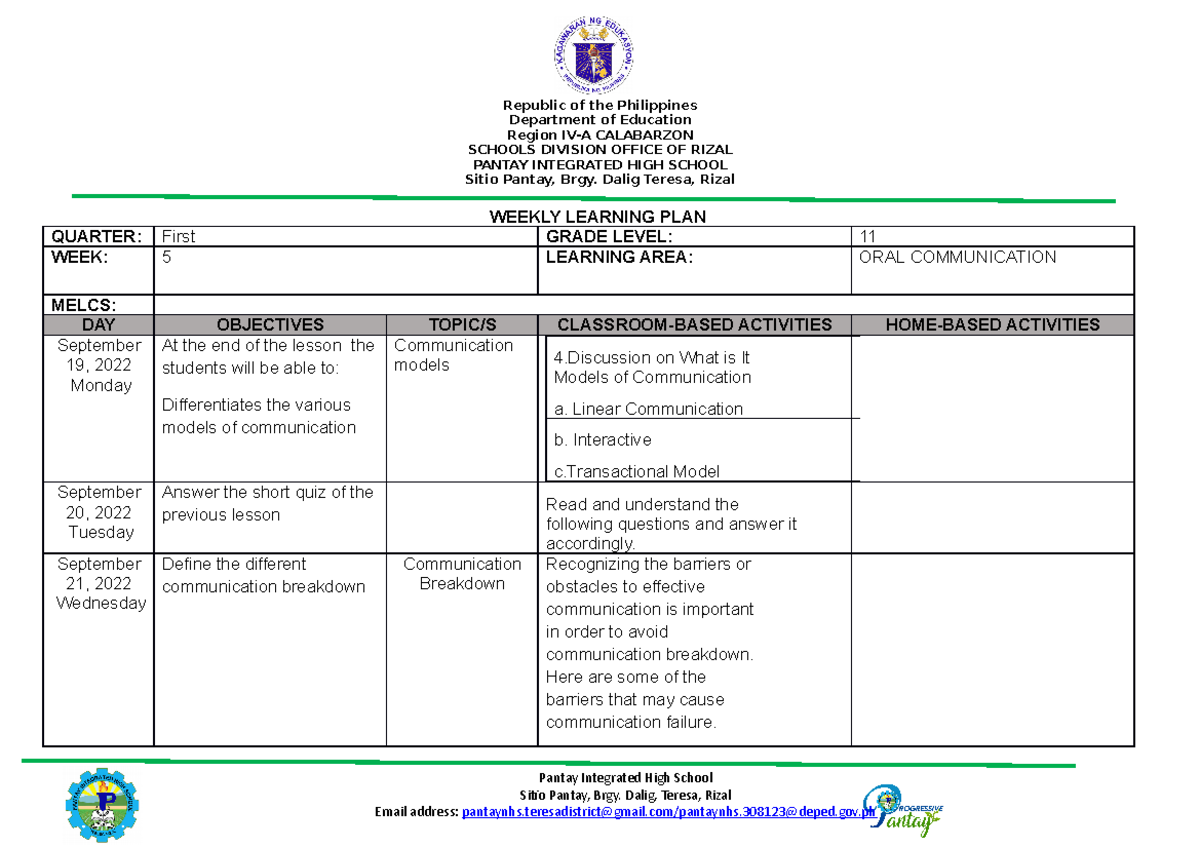 5-ORAL-COM - Lecture notes - Republic of the Philippines Department of ...