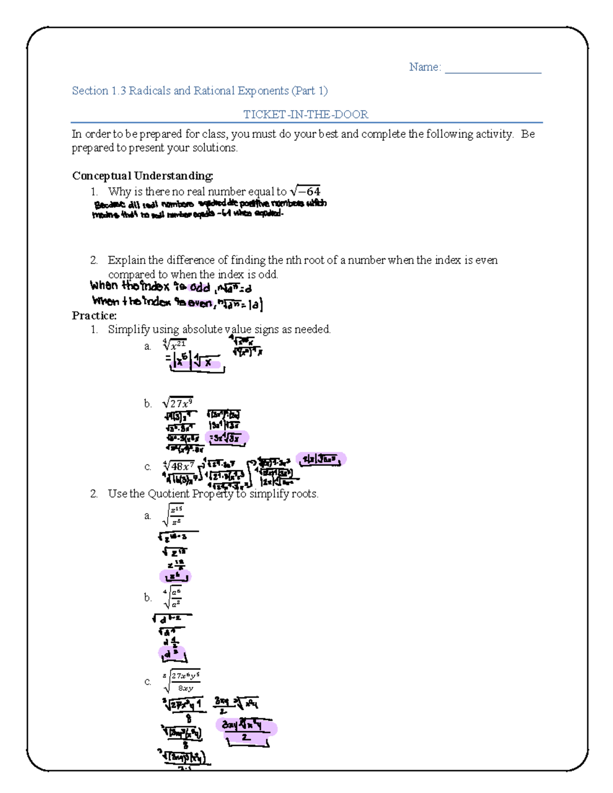 Math+115+Section+1 - Math 115, TITD - Name: ________________ Section 1 ...