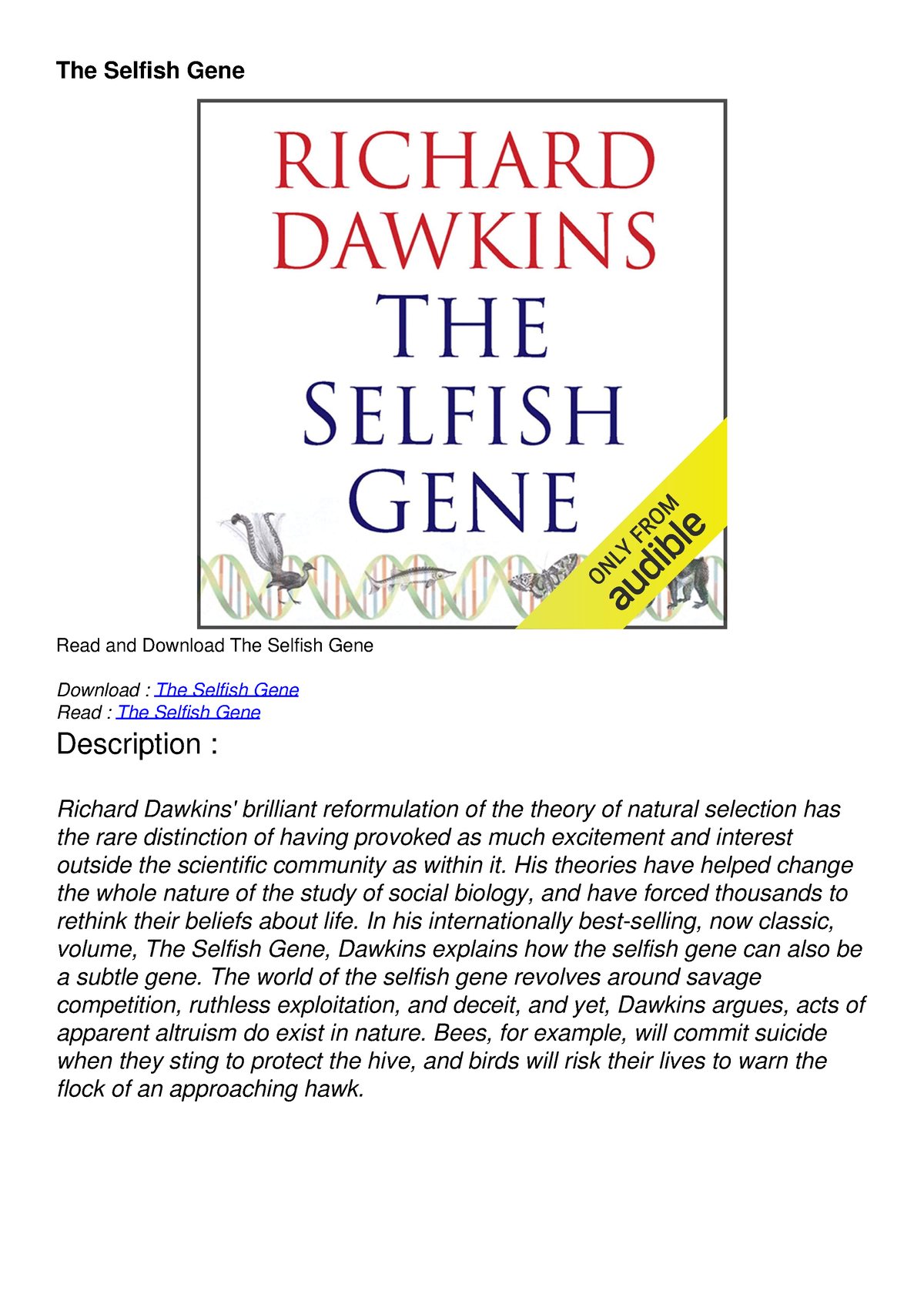 PDF The Selfish Gene - The Selfish Gene Read And Download The Selfish ...