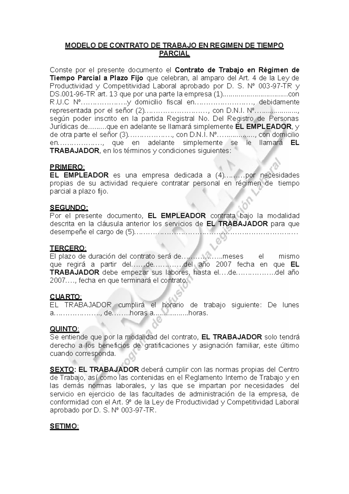 Contrato A Tiempo Parcial - MODELO DE CONTRATO DE TRABAJO EN REGIMEN DE ...