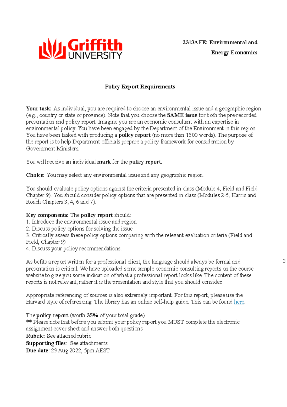 A2 - Policy Report Requirements(1) (1) - 2313AFE: Environmental and ...