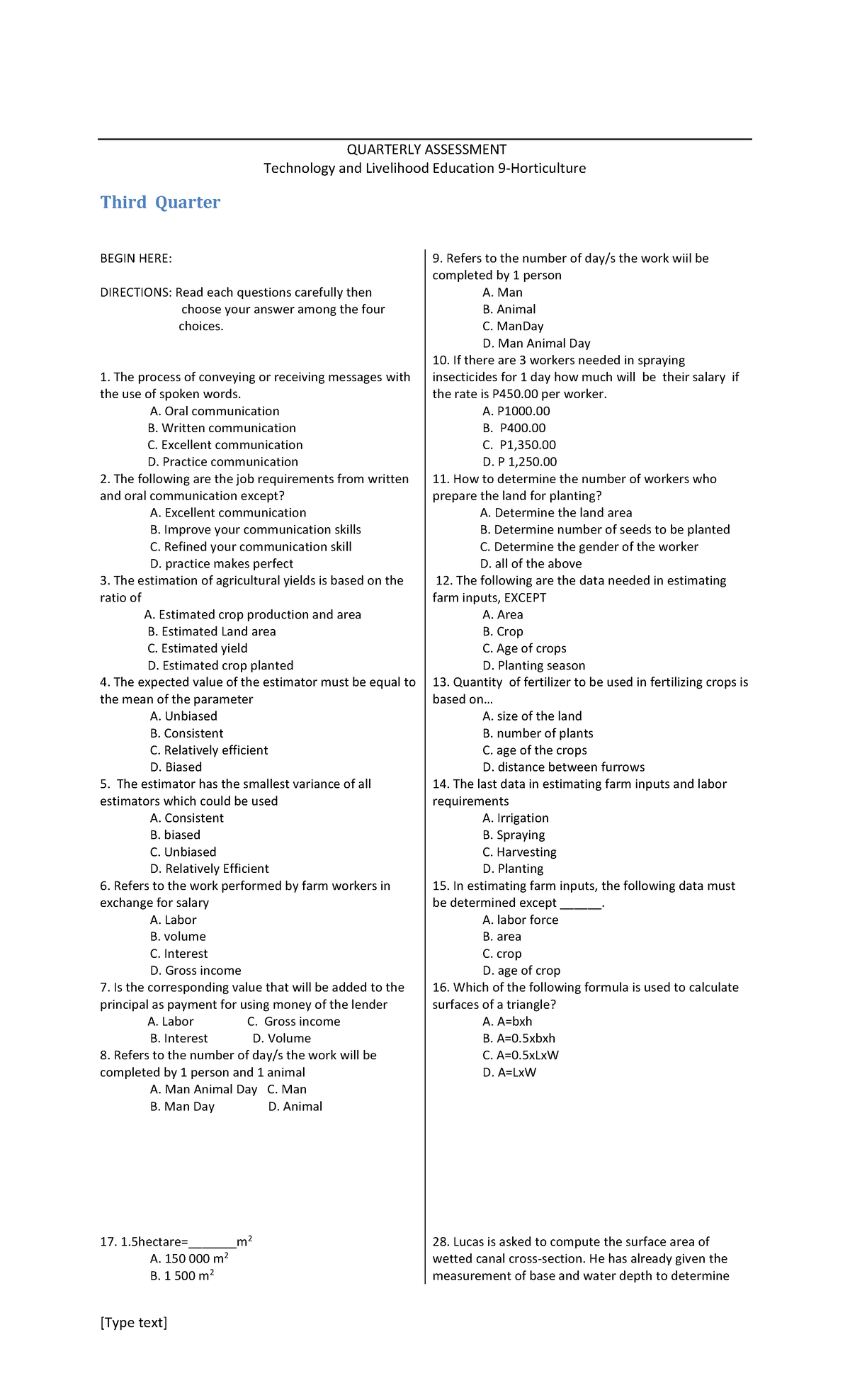 Tle-third-quarter-exam-in-agri-crop-9 compress - [Type text] QUARTERLY ...