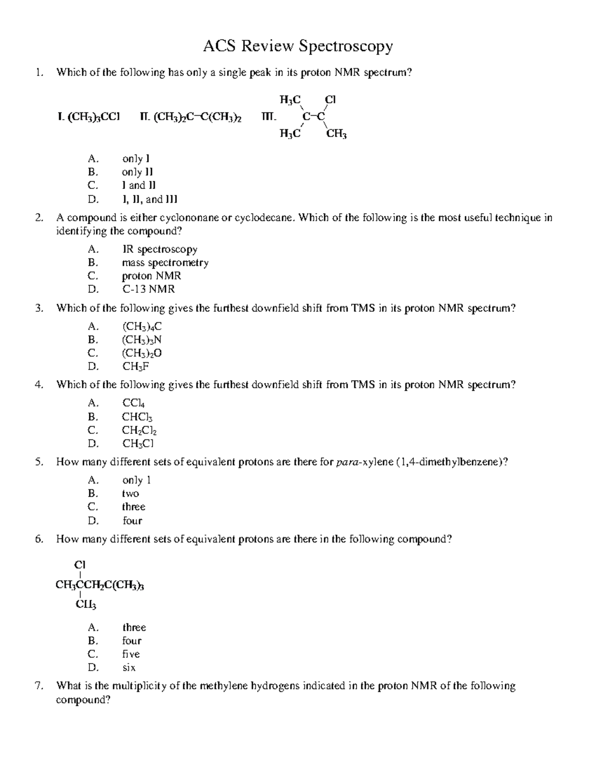 ACS Review 13 Spectroscopy - ACS Review Spectroscopy Which of the ...