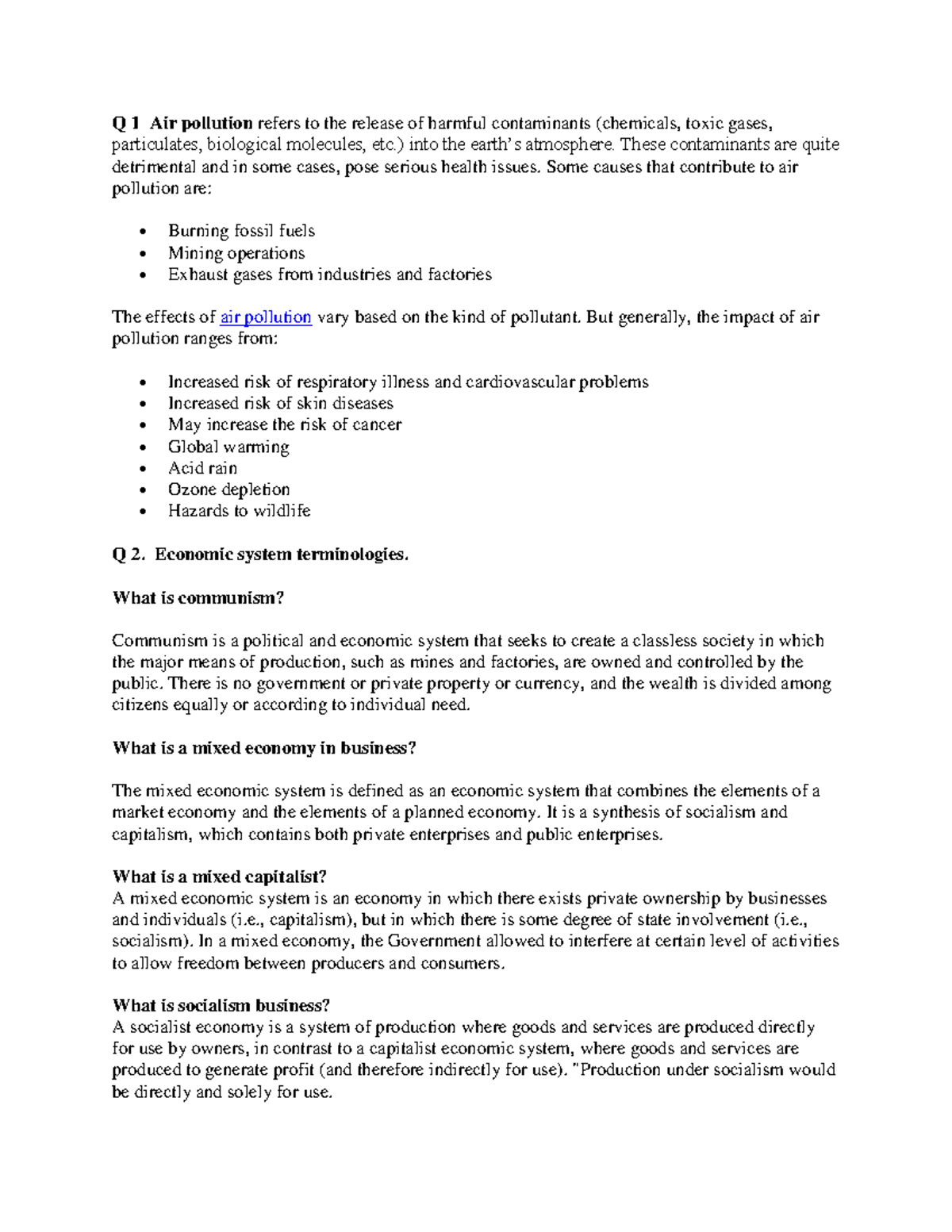 Principles of Marketing DSM 1012 - Q 1 Air pollution refers to the ...