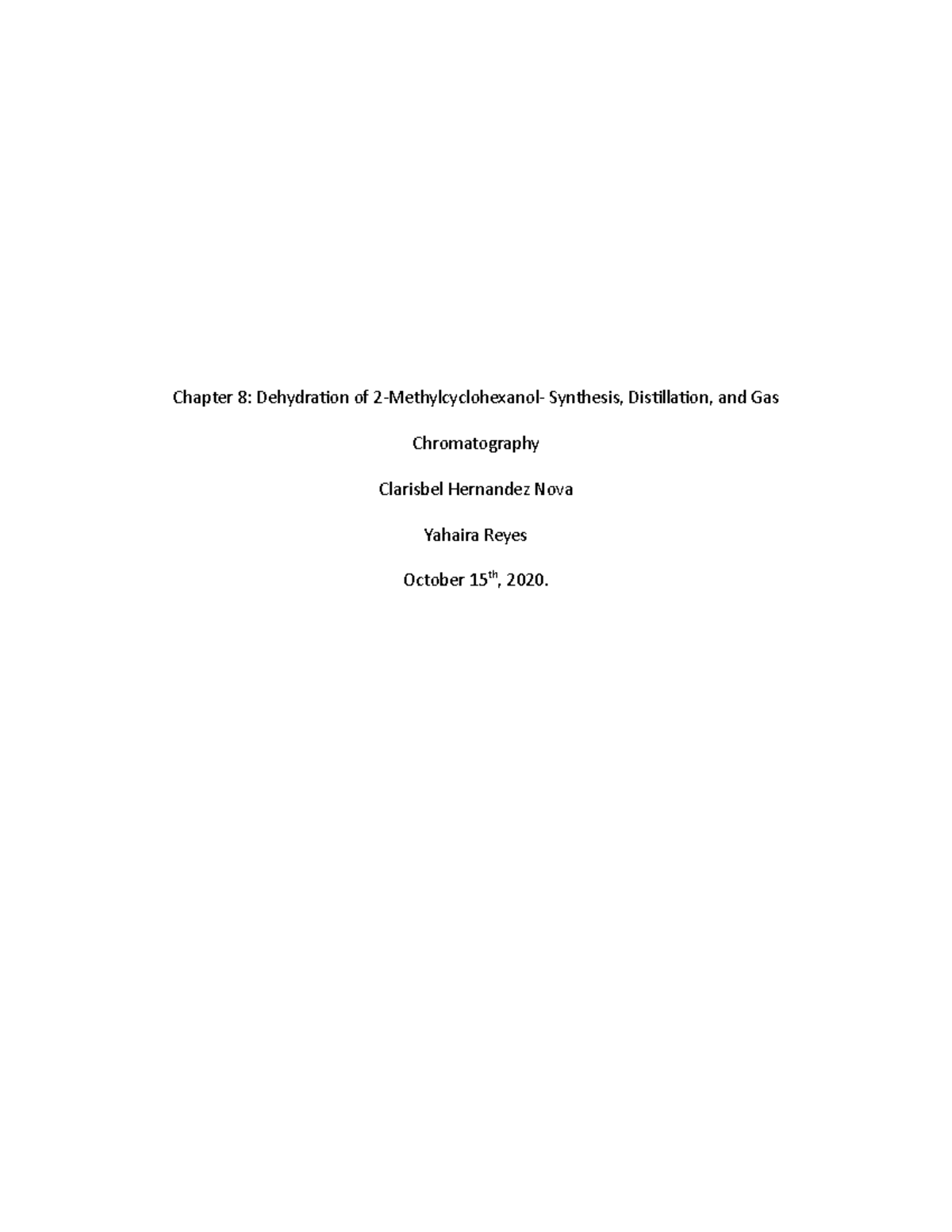 Dehydration lab Coursework Chapter 8 Dehydration of 2