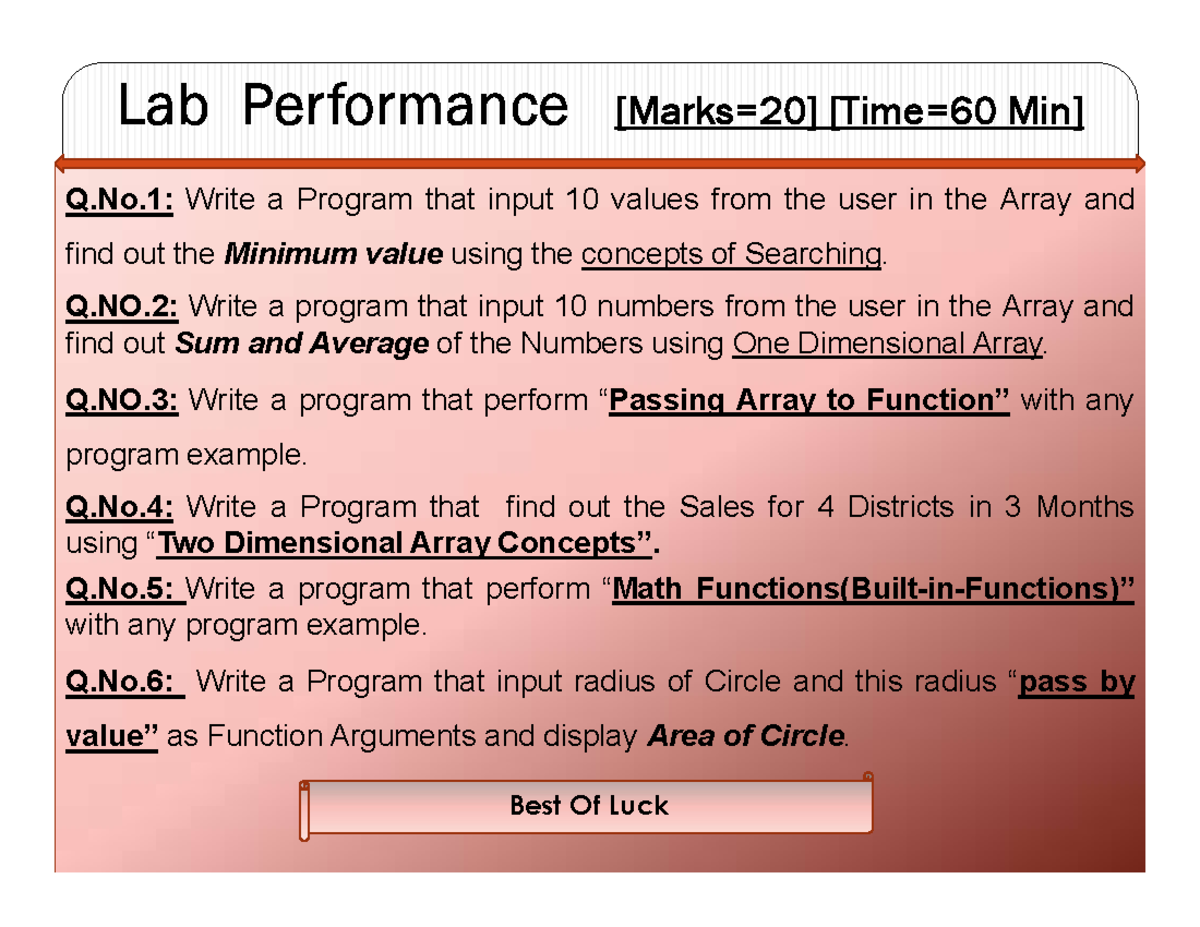 2 - Practice task - Q.No: Write a Program that input 10 values from the ...