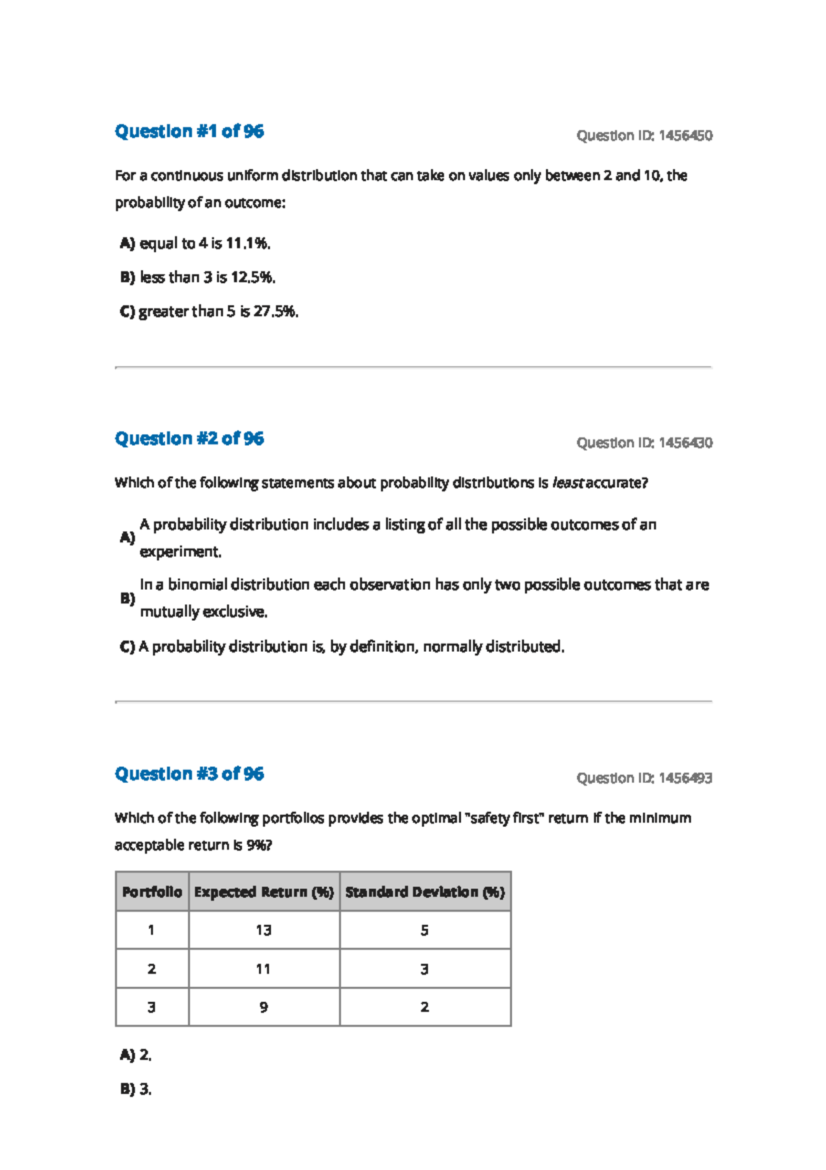 Reading 4 Common Probability Distributions - Question #1 of 96 Question ...