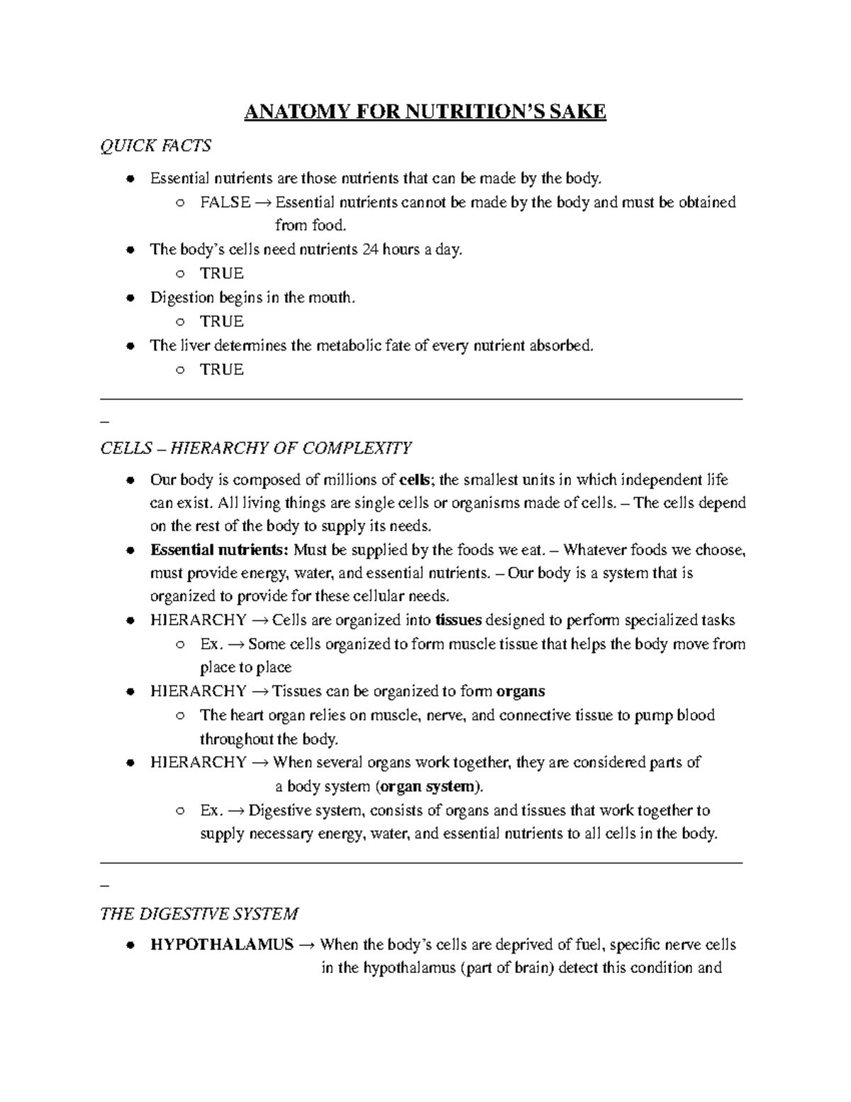 NUTR Anatomy for Nutrition’s Sake ANATOMY FOR NUTRITION’S SAKE QUICK
