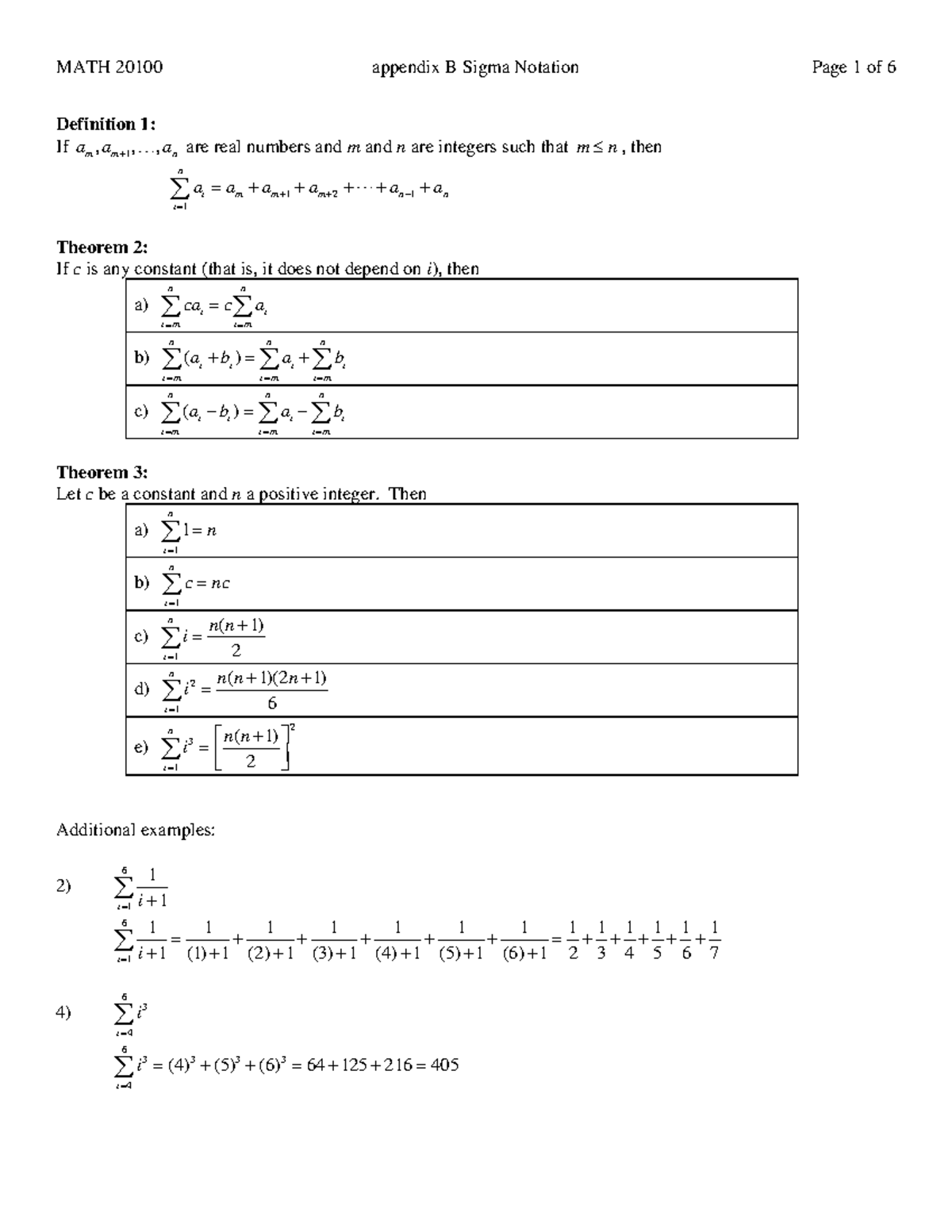 App-B-examples - Examples And Summary - MATH 20100 Appendix B Sigma ...