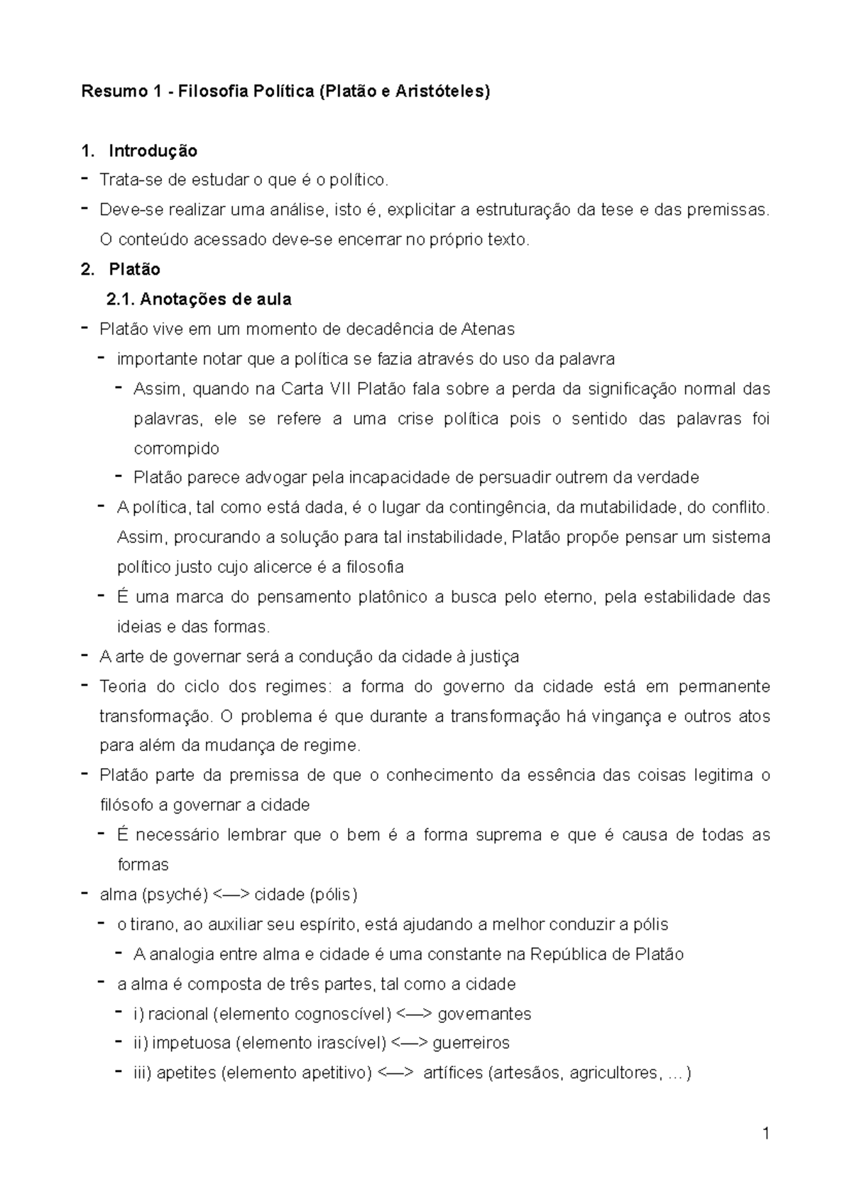 Resumo de Filosofia Politica Platao e Ar - Resumo 1 - Filosofia ...
