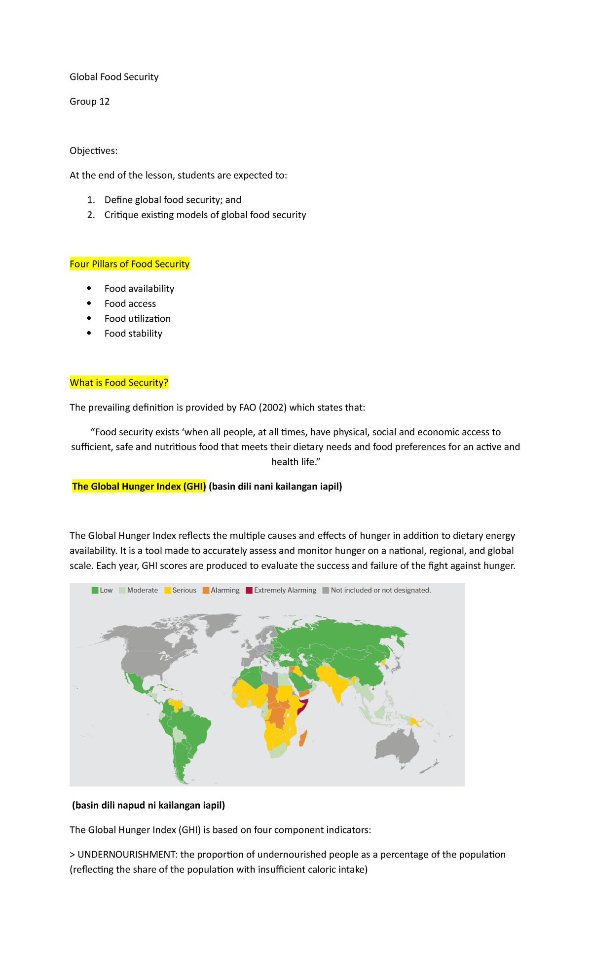 food security essay grade 12