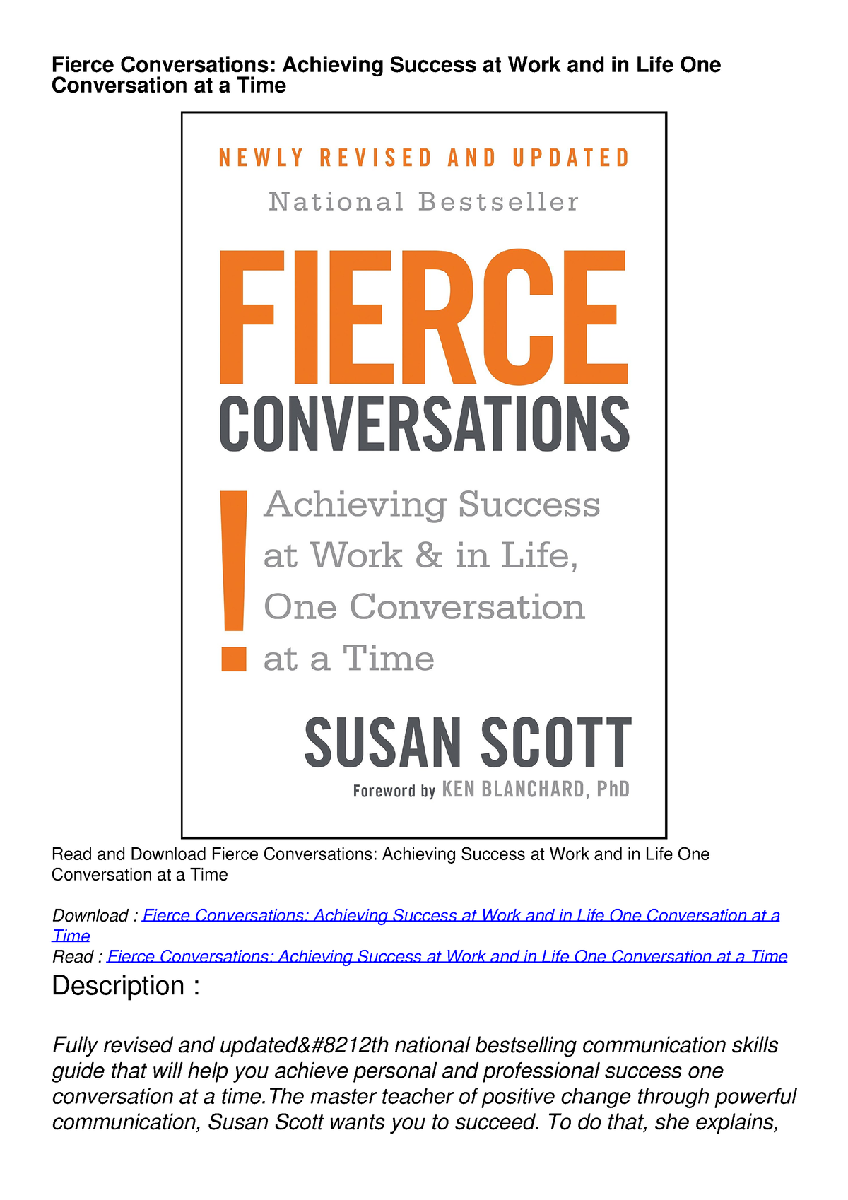 Download Book [PDF] Fierce Conversations: Achieving Success at Work and ...