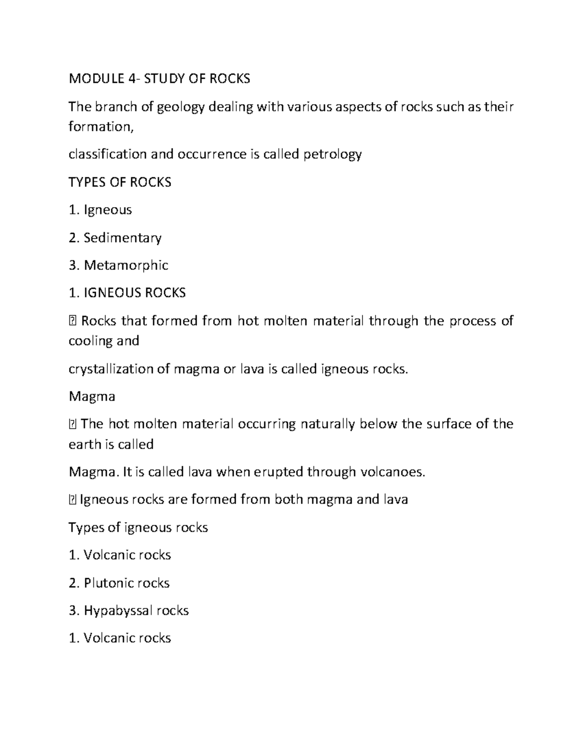 Study of rocks - MODULE 4- STUDY OF ROCKS The branch of geology dealing ...