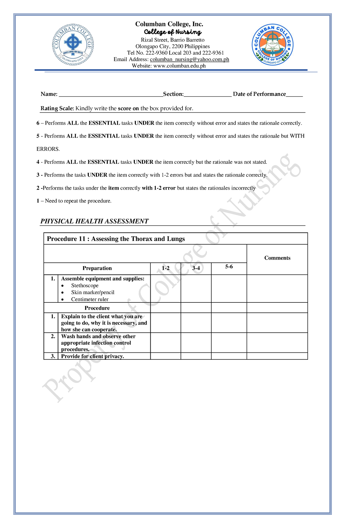 Physical Assessment 2 Thorax and lungs Heart Central - College of ...