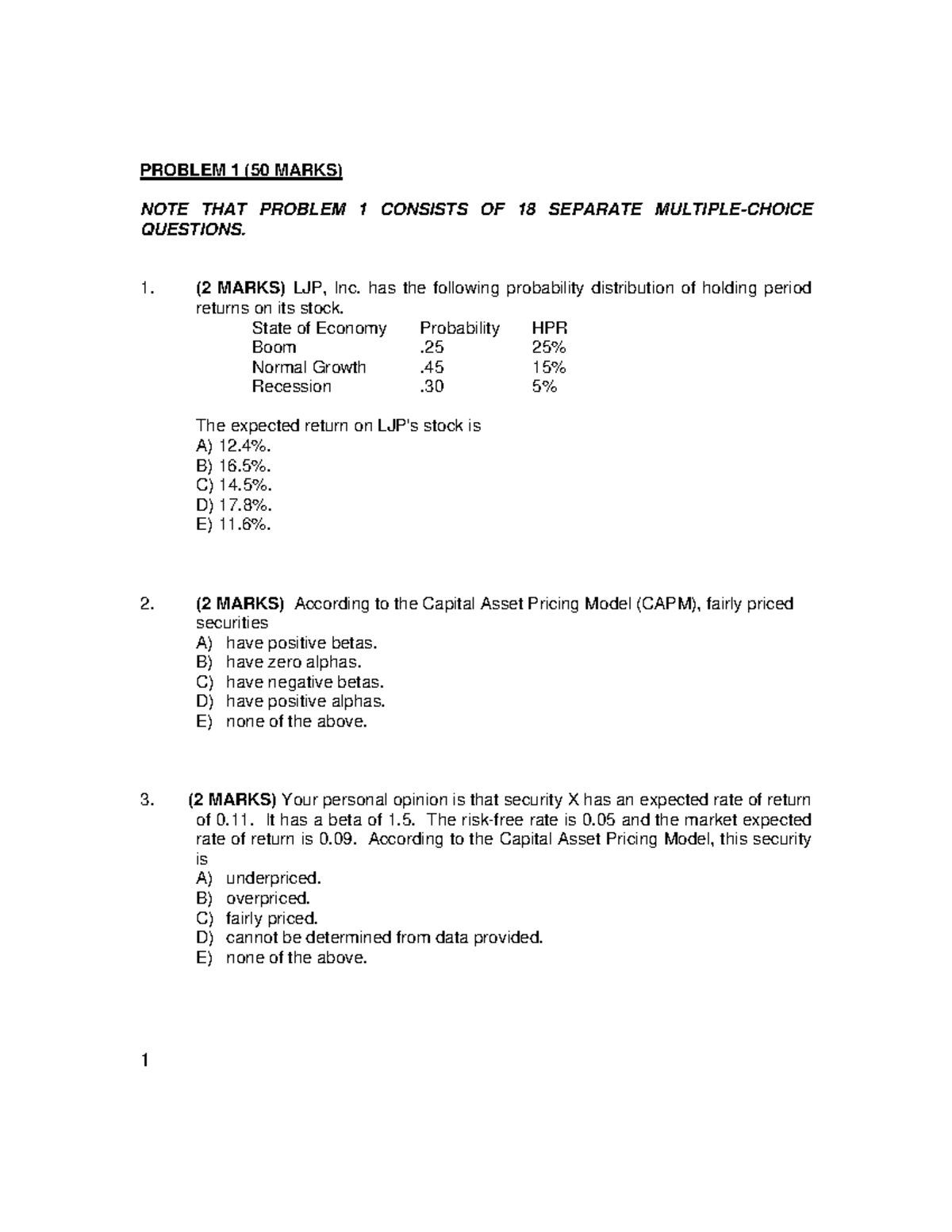 Sample 385 midterm - notes - PROBLEM 1 (50 MARKS) NOTE THAT PROBLEM 1 ...