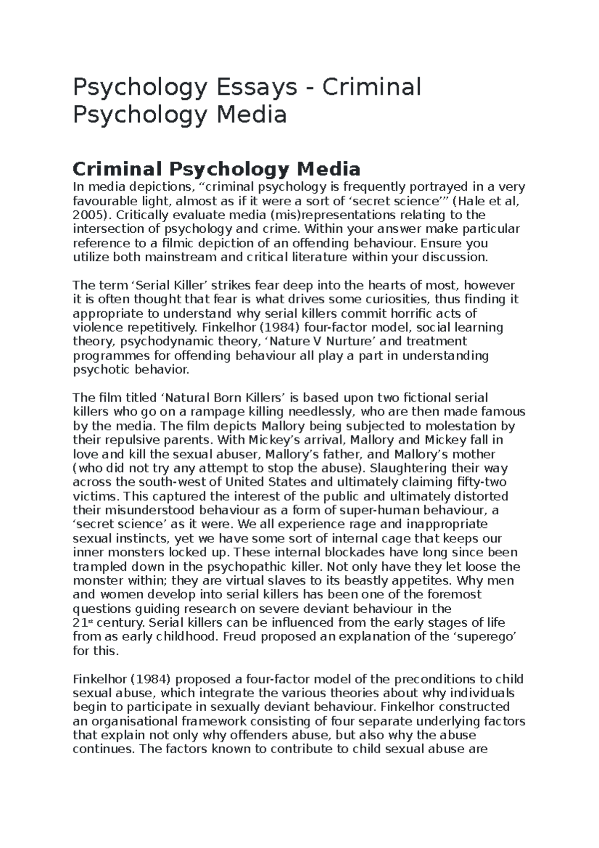 Criminal Psychology Media Psychology Essays Criminal Psychology