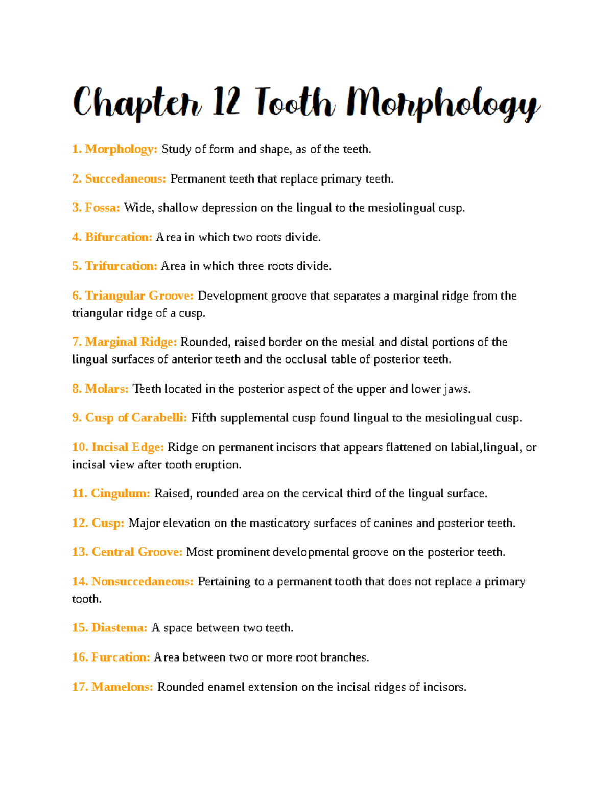 Amala M Ezekoye - Ch 12 Tooth Morphology, Define Vocab - Google Docs ...