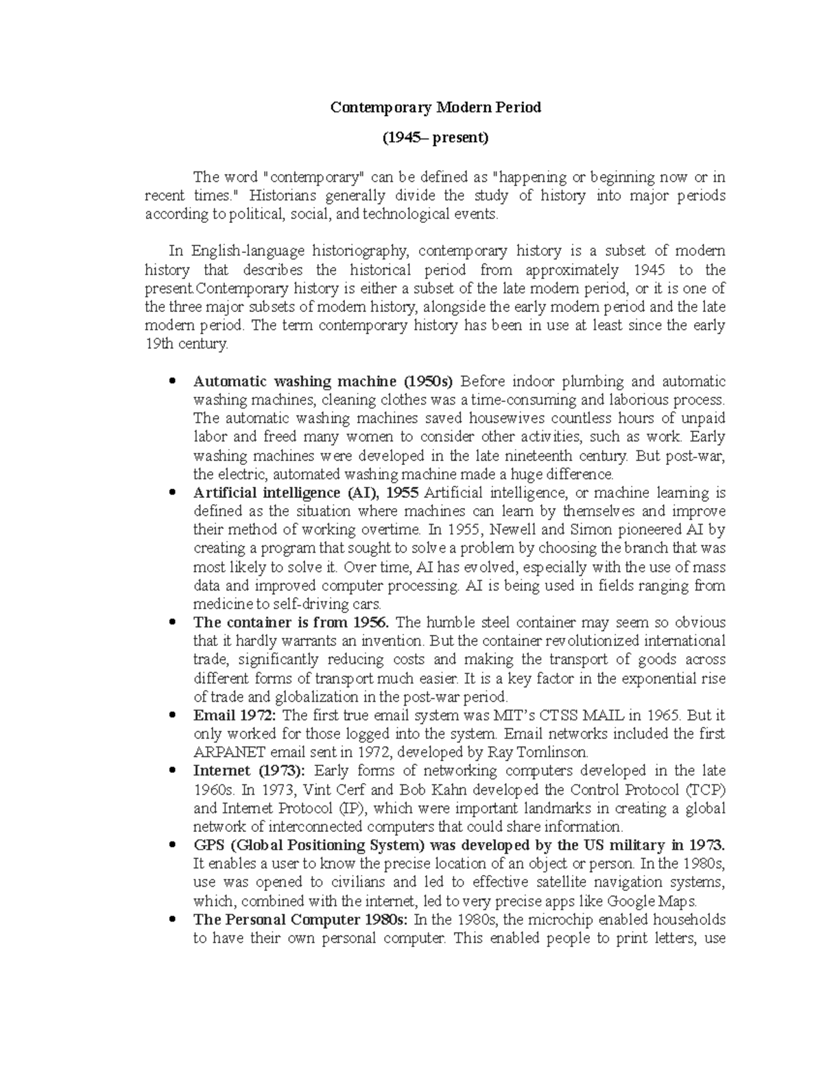 Contemporary Modern Period Contemporary Modern Period (1945 present