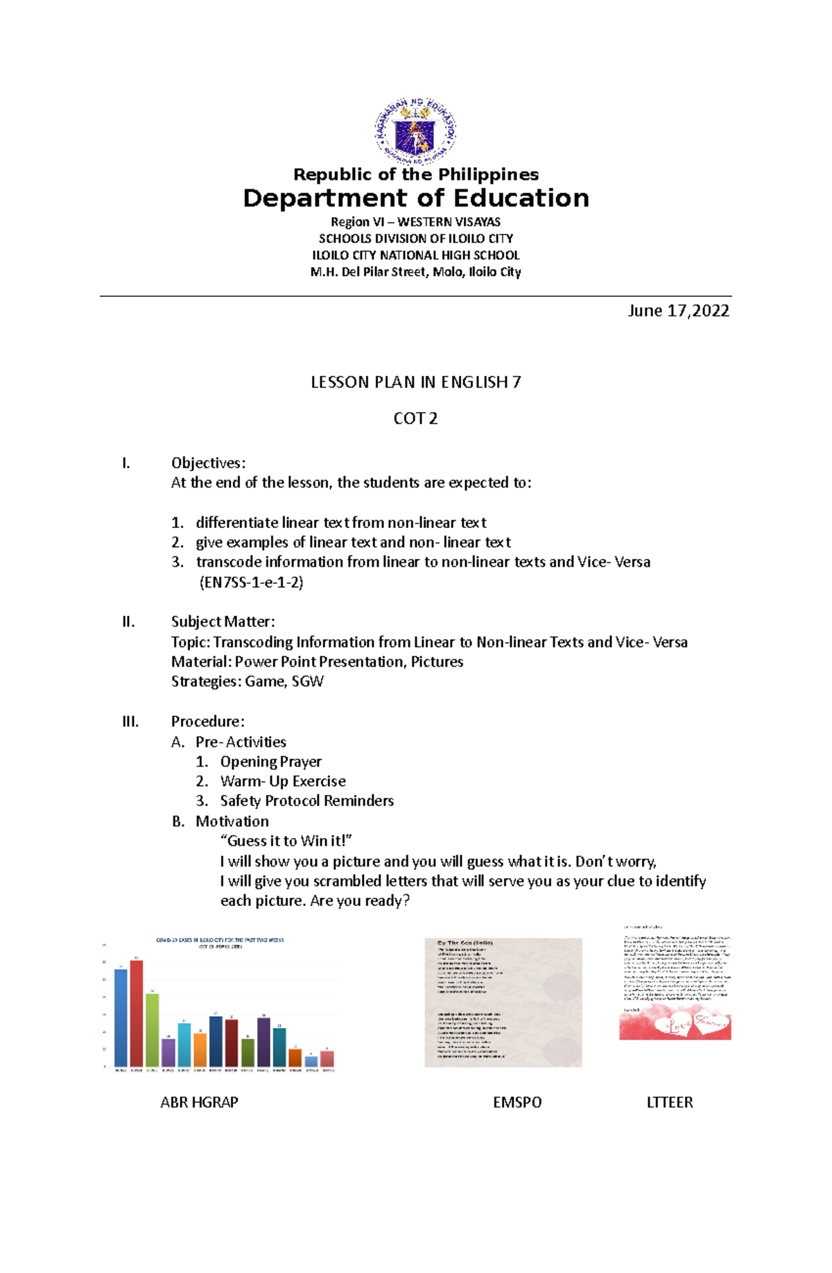 COT 2 LP 2021-2022 - Lesson Plan - Republic of the Philippines ...