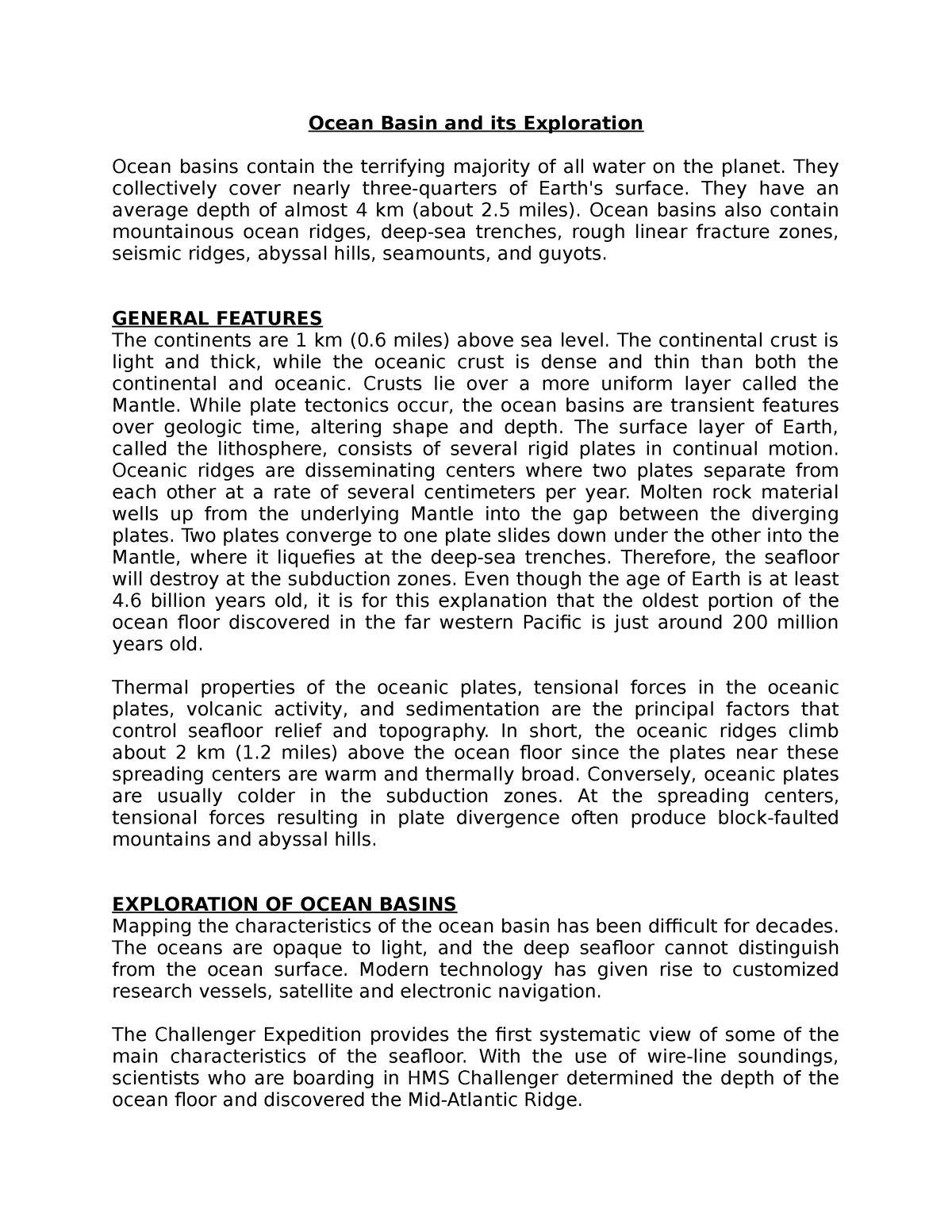 essay about ocean basins