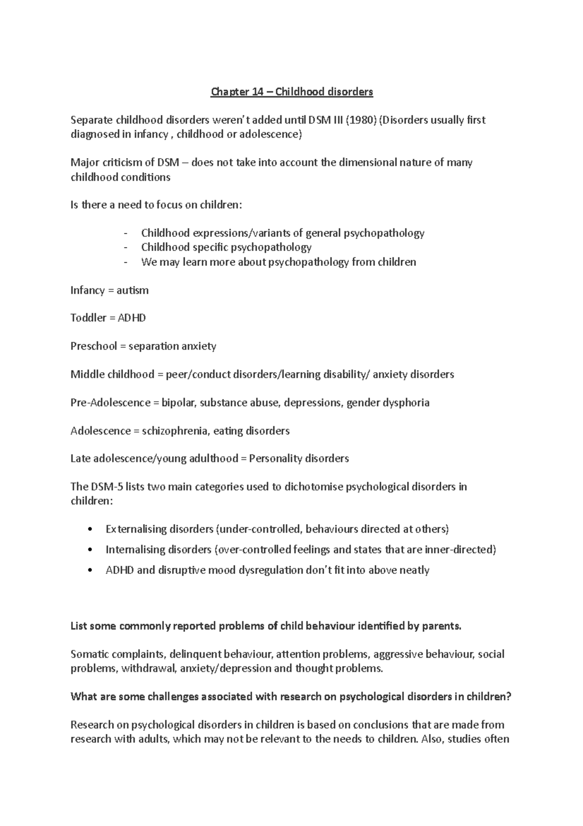 Clinical Abnormal psych Chapter 14 - Chapter 14 – Childhood disorders ...