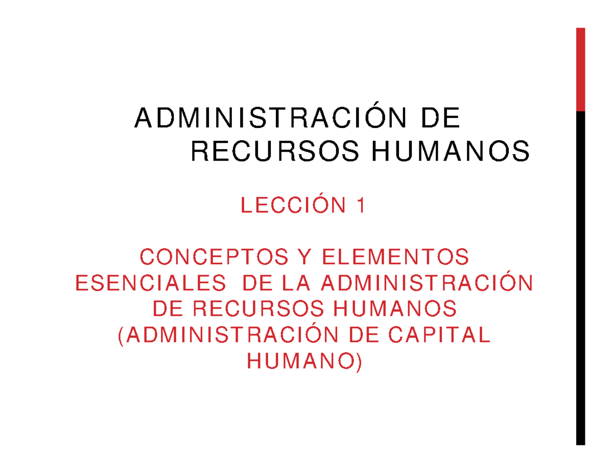 Personal I Leccion N°1 - TEMA SOBRE LA ADMINISTRACION DE RECURSOS ...