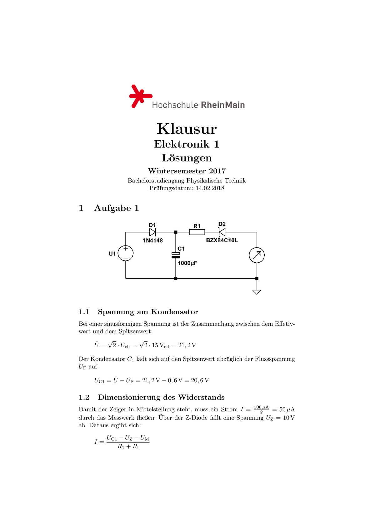 Klausur Februar Wintersemester Fragen Und Antworten Klausur Elektronik L