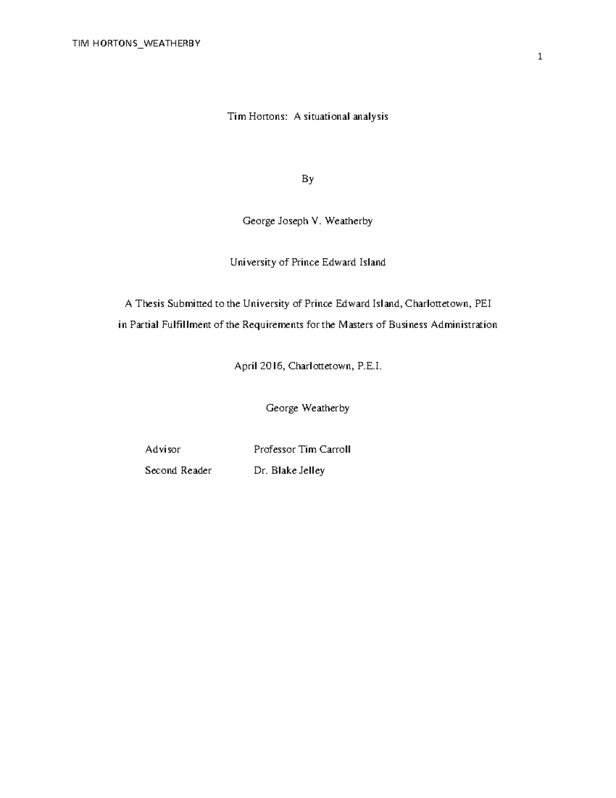 Ir-20217-PDF - reference - Tim Hortons: A situational analysis By ...