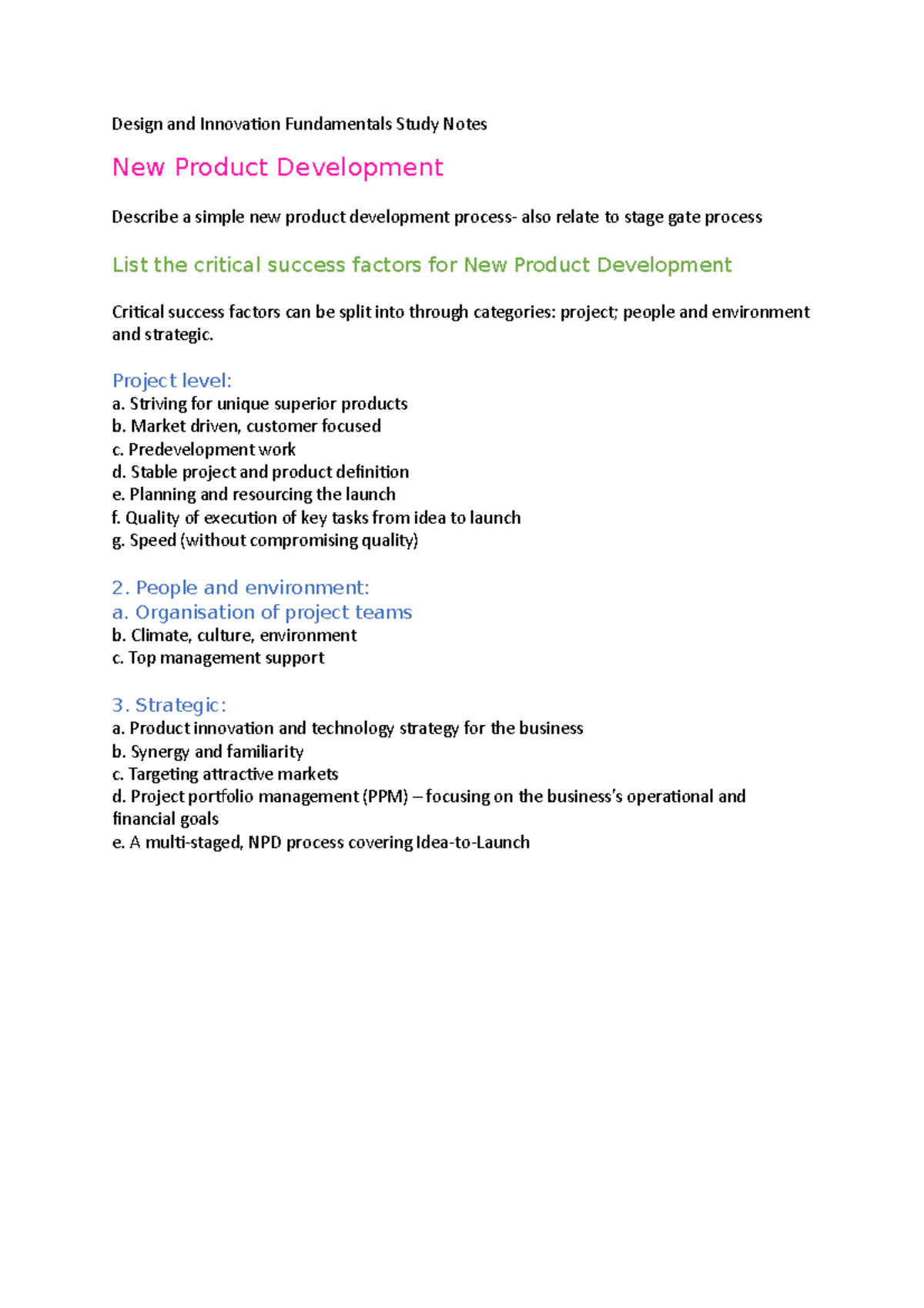 New Product Development and Stage Gate Process Study Notes - Studocu