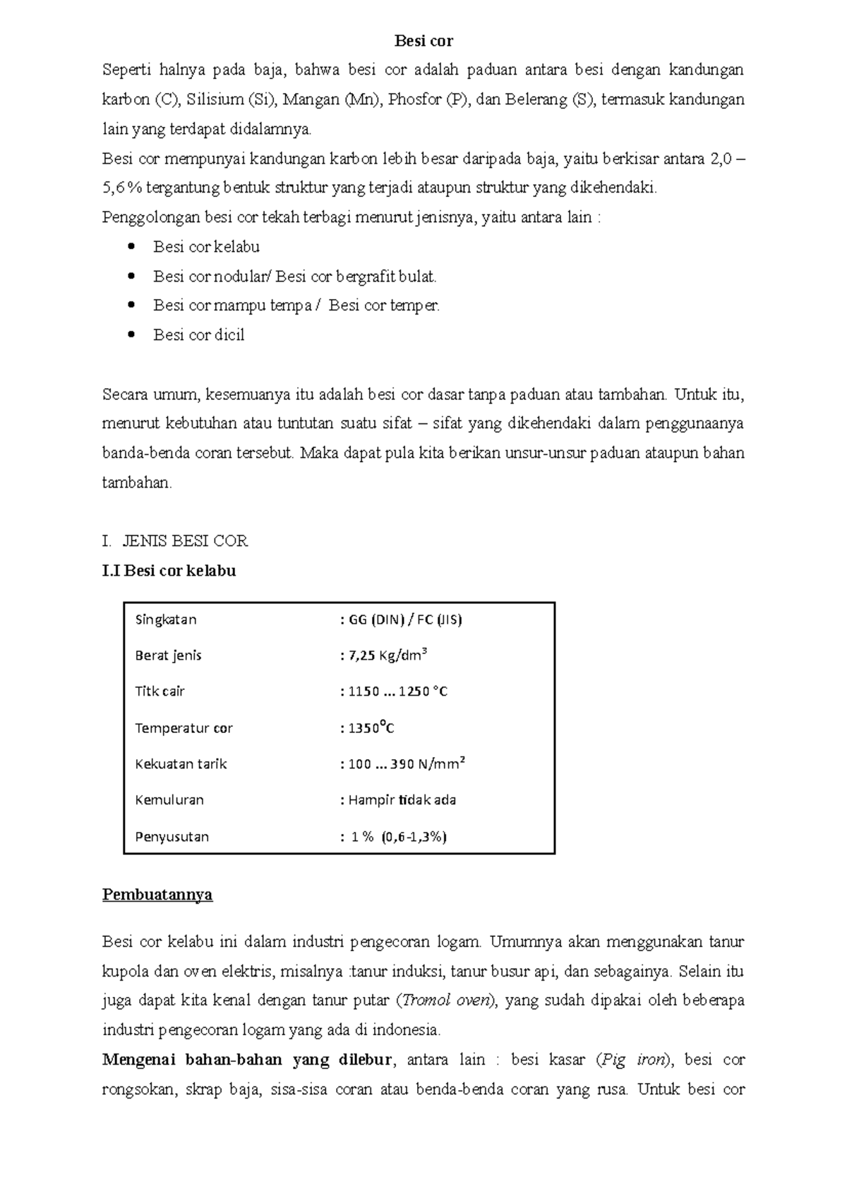 Besi cor - Materi Kuliah - Singkatan : GG (DIN) / FC (JIS) Berat jenis ...