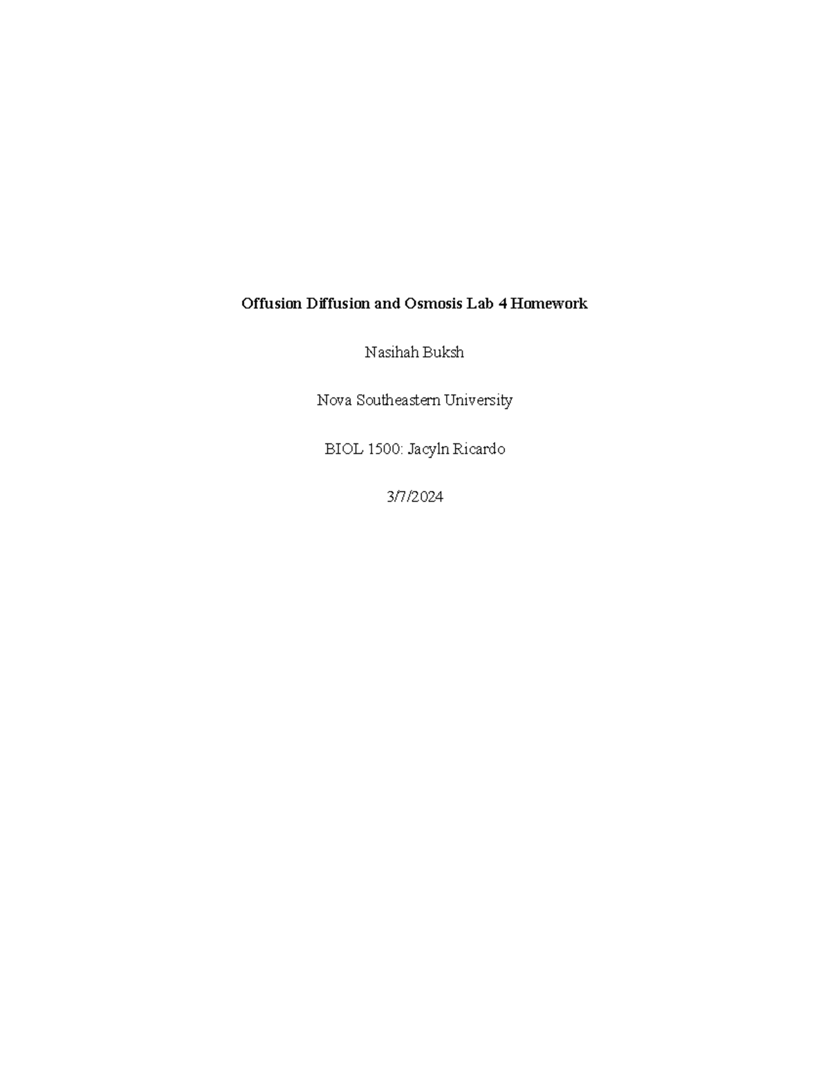 Offusion Diffusion and Osmosis Lab 4 Post Lab Assignment Offusion