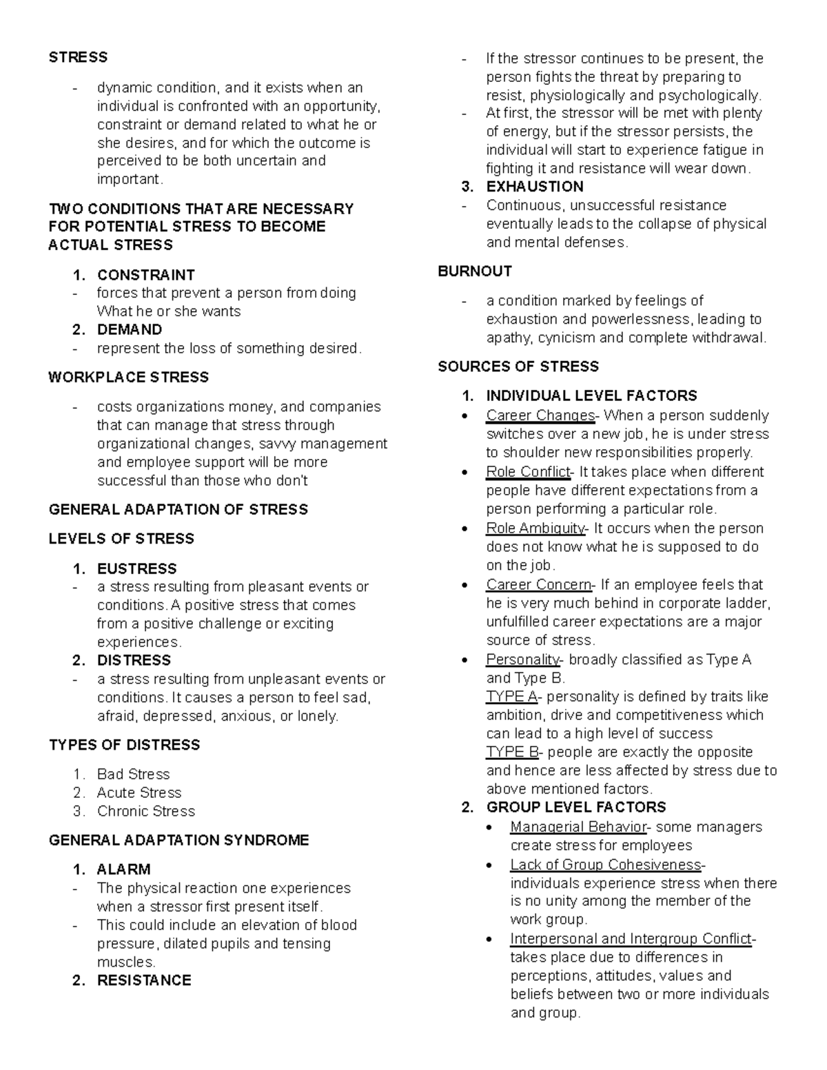 Hbo-ch8 - review materials - STRESS dynamic condition, and it exists ...