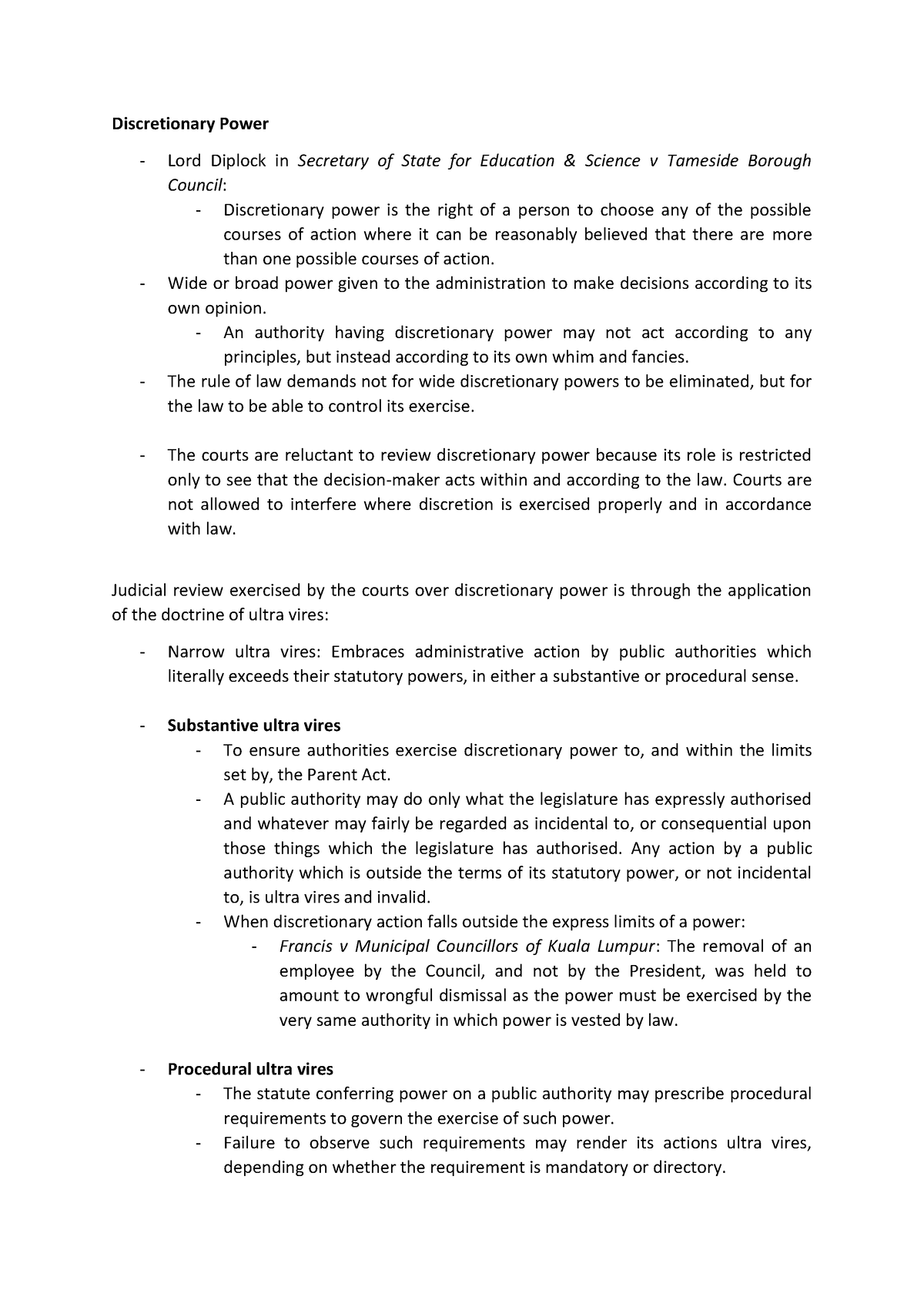 Admin LAW - Discretionary Power - Discretionary Power Lord Diplock in ...