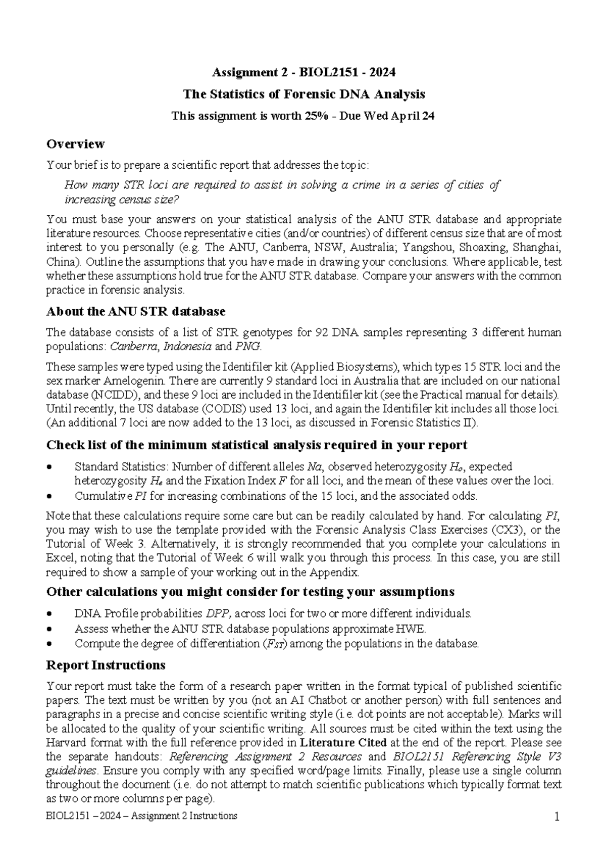 01-BIOL2151 24 Assignment 2 Instructions V1 - Assignment 2 - BIOL2151 ...