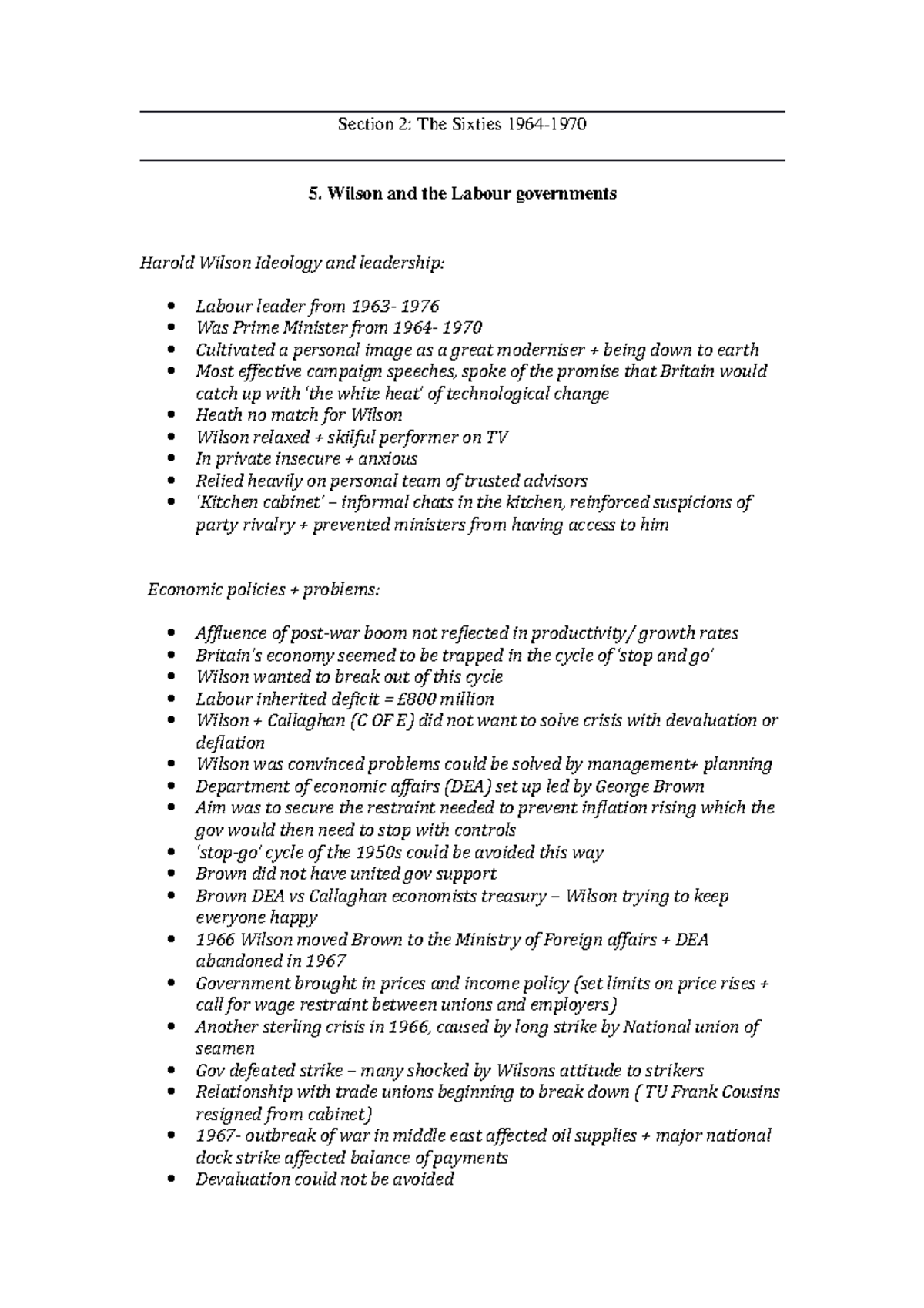 Wilson notes 2019 history Section 2 The Sixties 1964 5. Wilson and