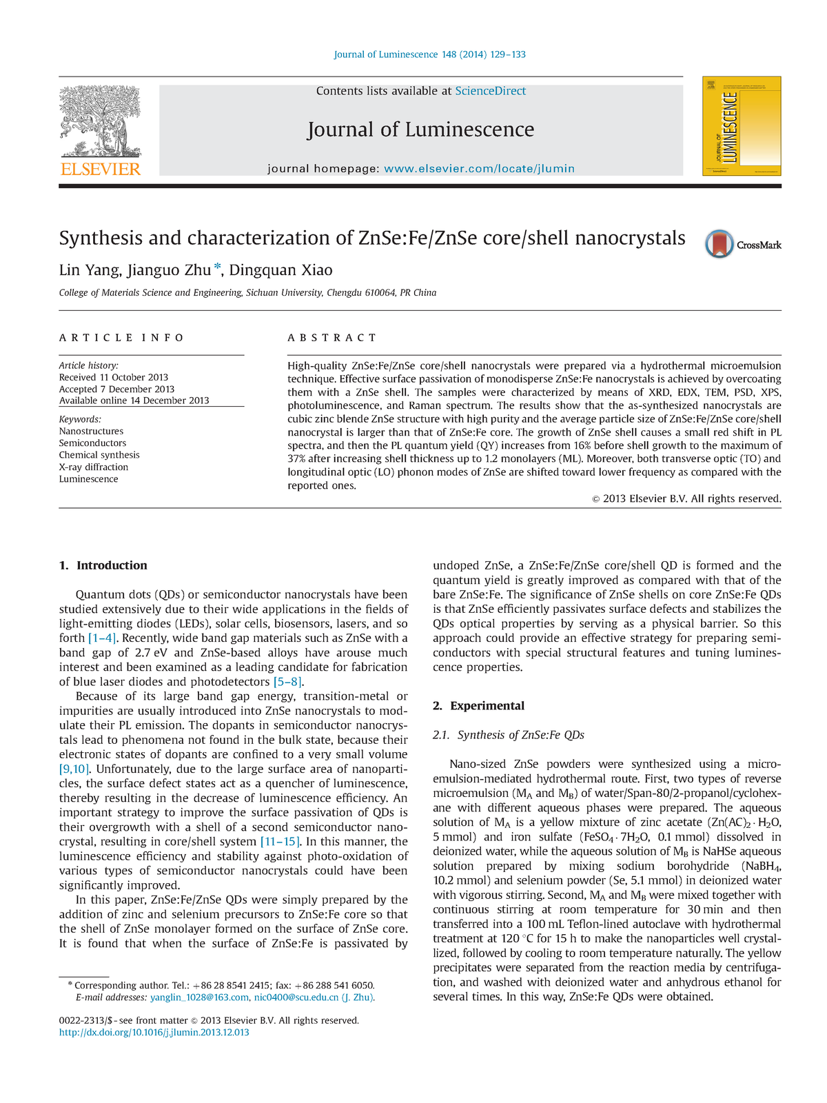 1-s2 - Quantum dots - Synthesis and characterization of ZnSe:Fe/ZnSe ...