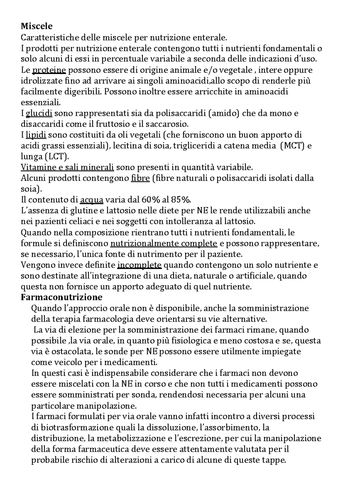 Miscele - Miscele Caratteristiche delle miscele per nutrizione enterale ...