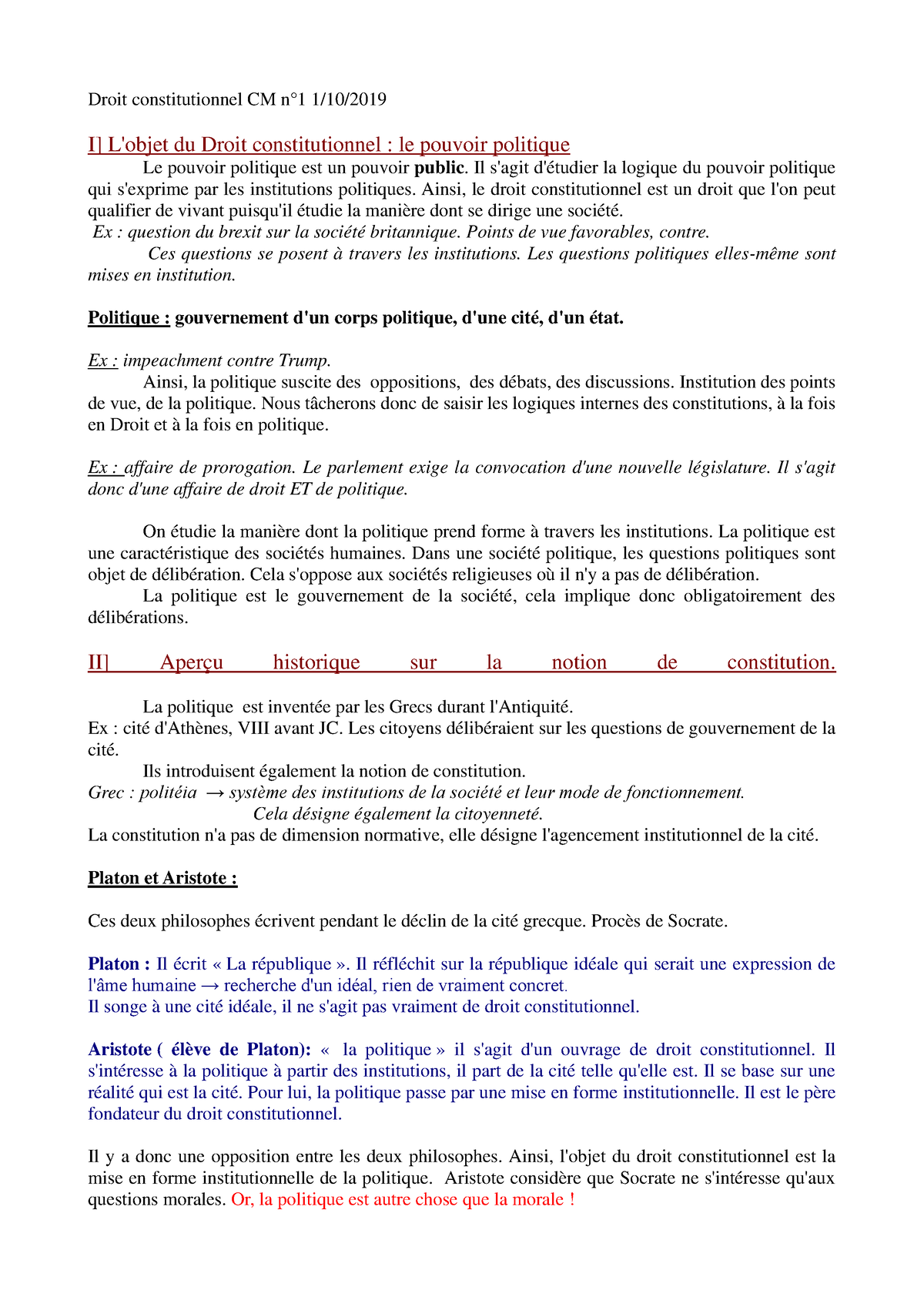 Cours Droit Constitutionnel Niveau L1 - Droit Constitutionnel CM N°1 1 ...