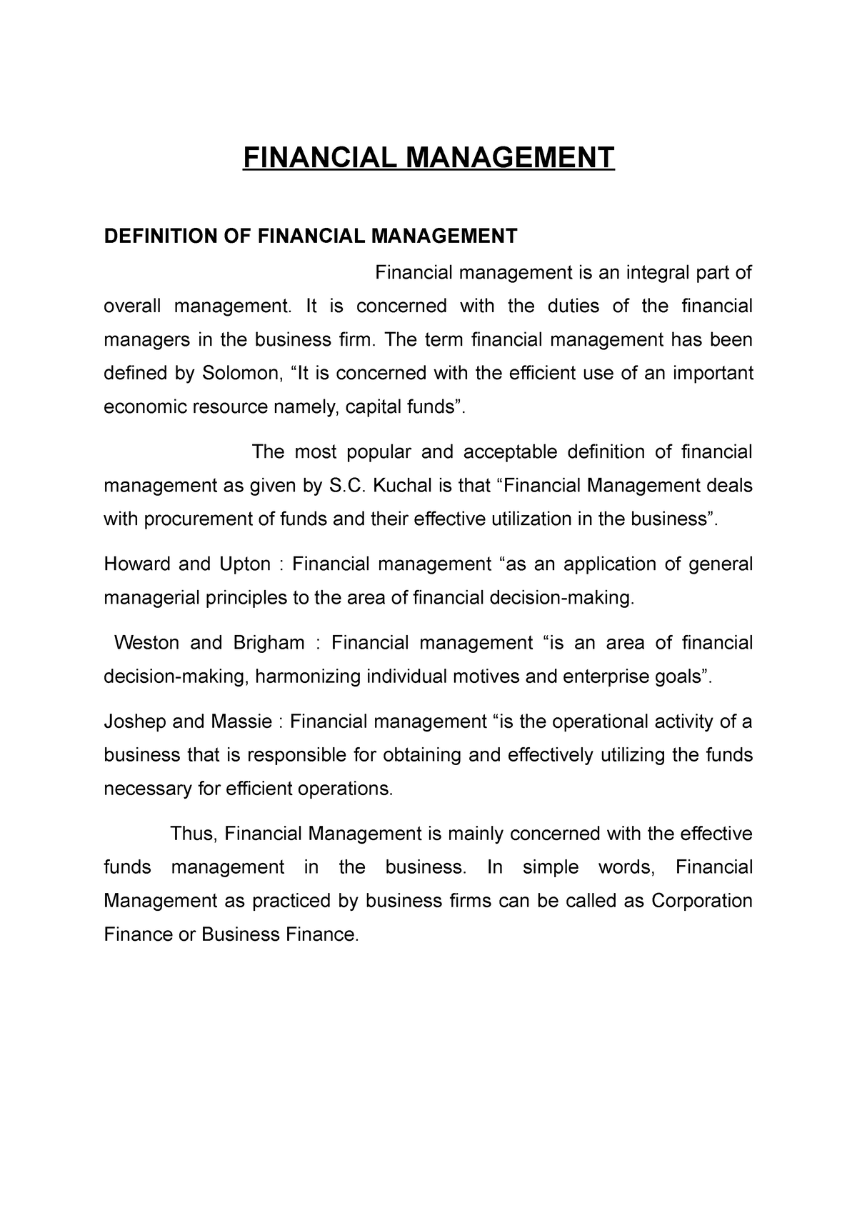 case study related to financial management