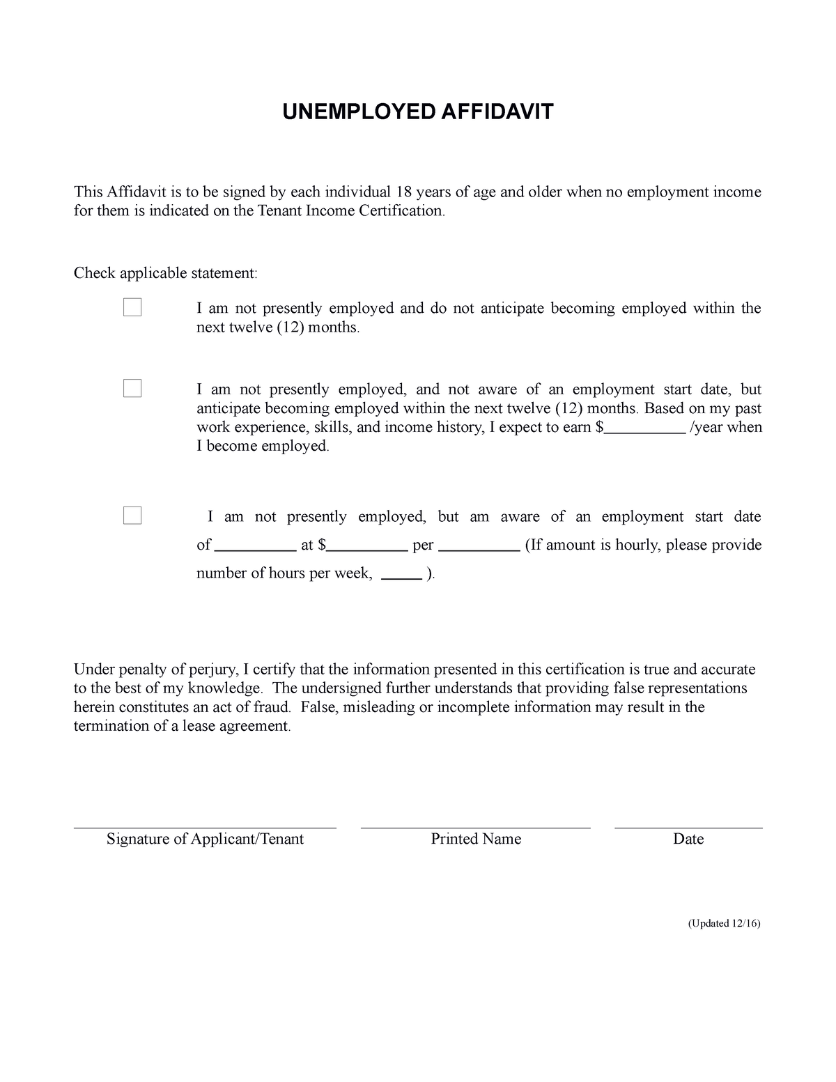 Unemployed+Affidavit - UNEMPLOYED AFFIDAVIT This Affidavit Is To Be ...