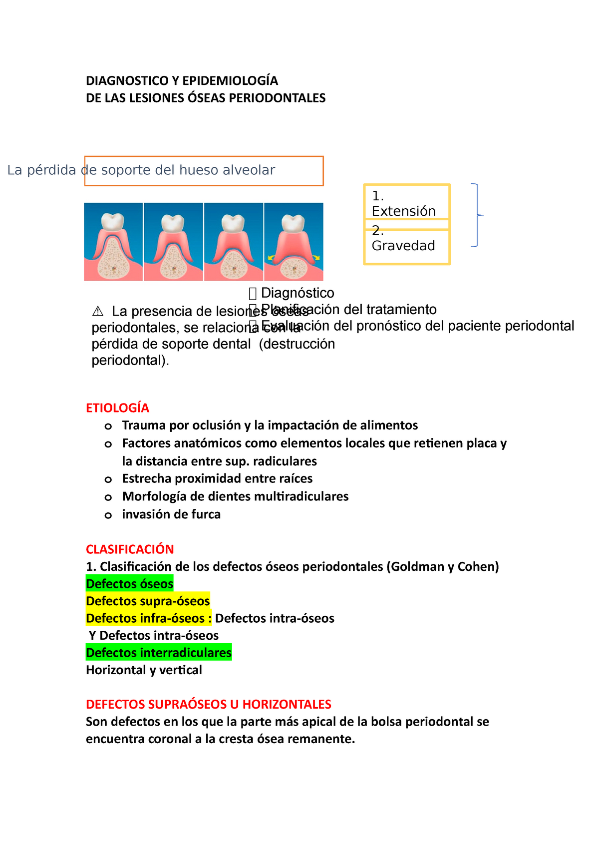 Periodoncia Seminariosk - DIAGNOSTICO Y EPIDEMIOLOGÍA DE LAS LESIONES ...