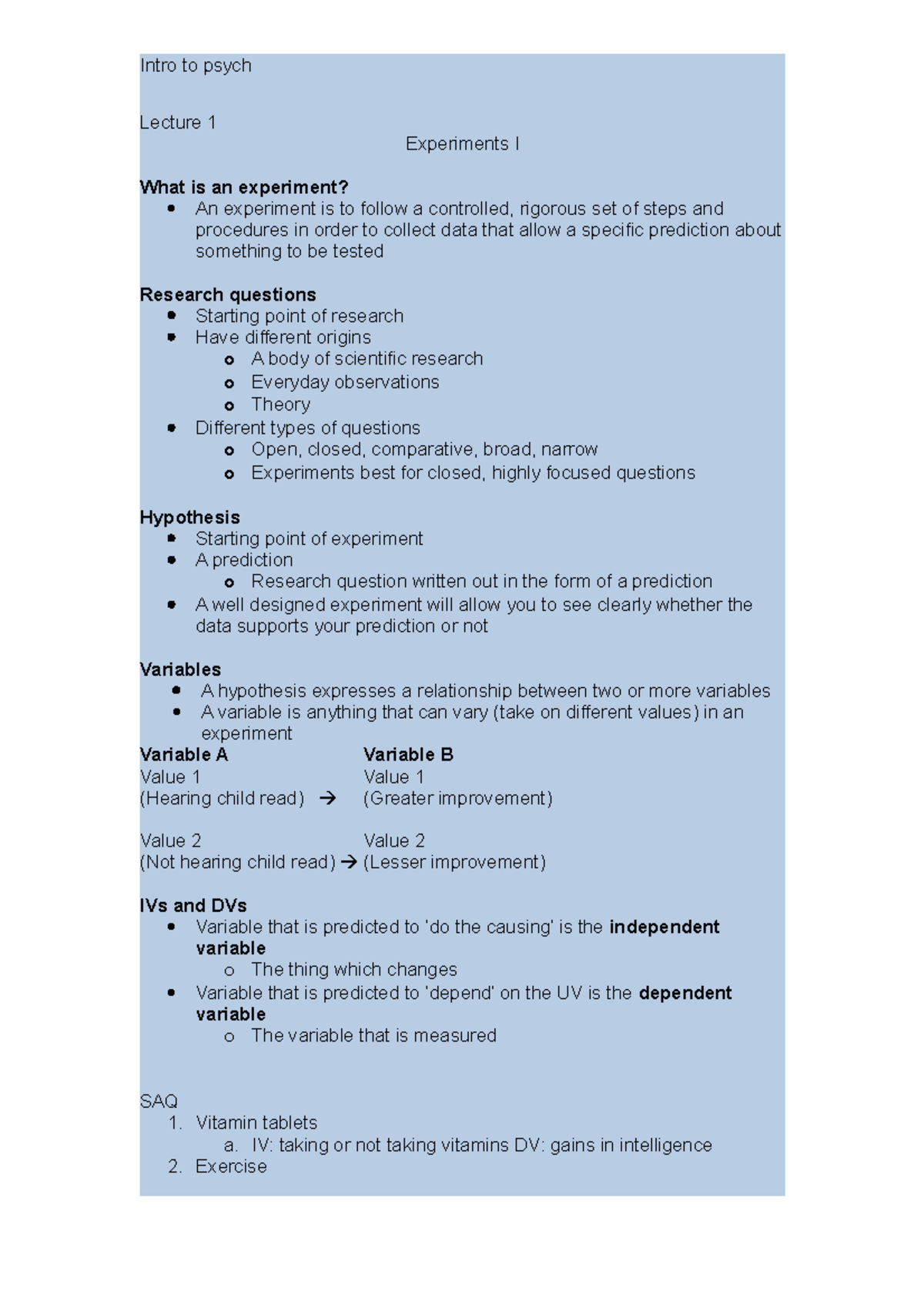 intro to psychology experiments