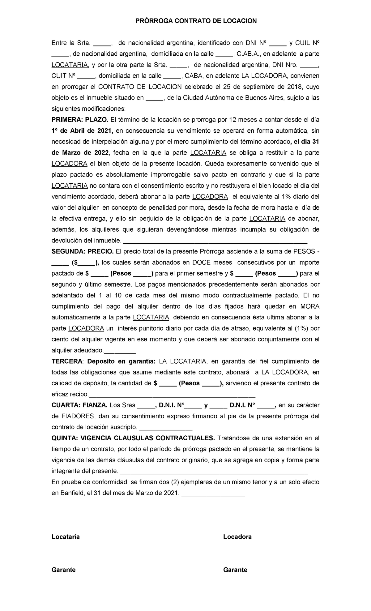 Modelo- Prorroga- Contrato - Contratos Civiles y Comerciales - UBA - Studocu