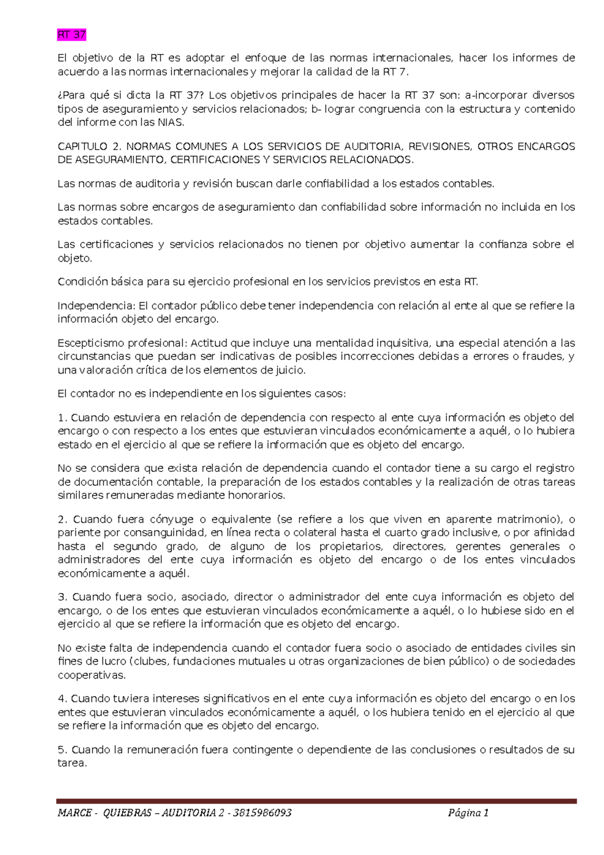 Libro Auditoria - RT 37 El objetivo de la RT es adoptar el enfoque de ...