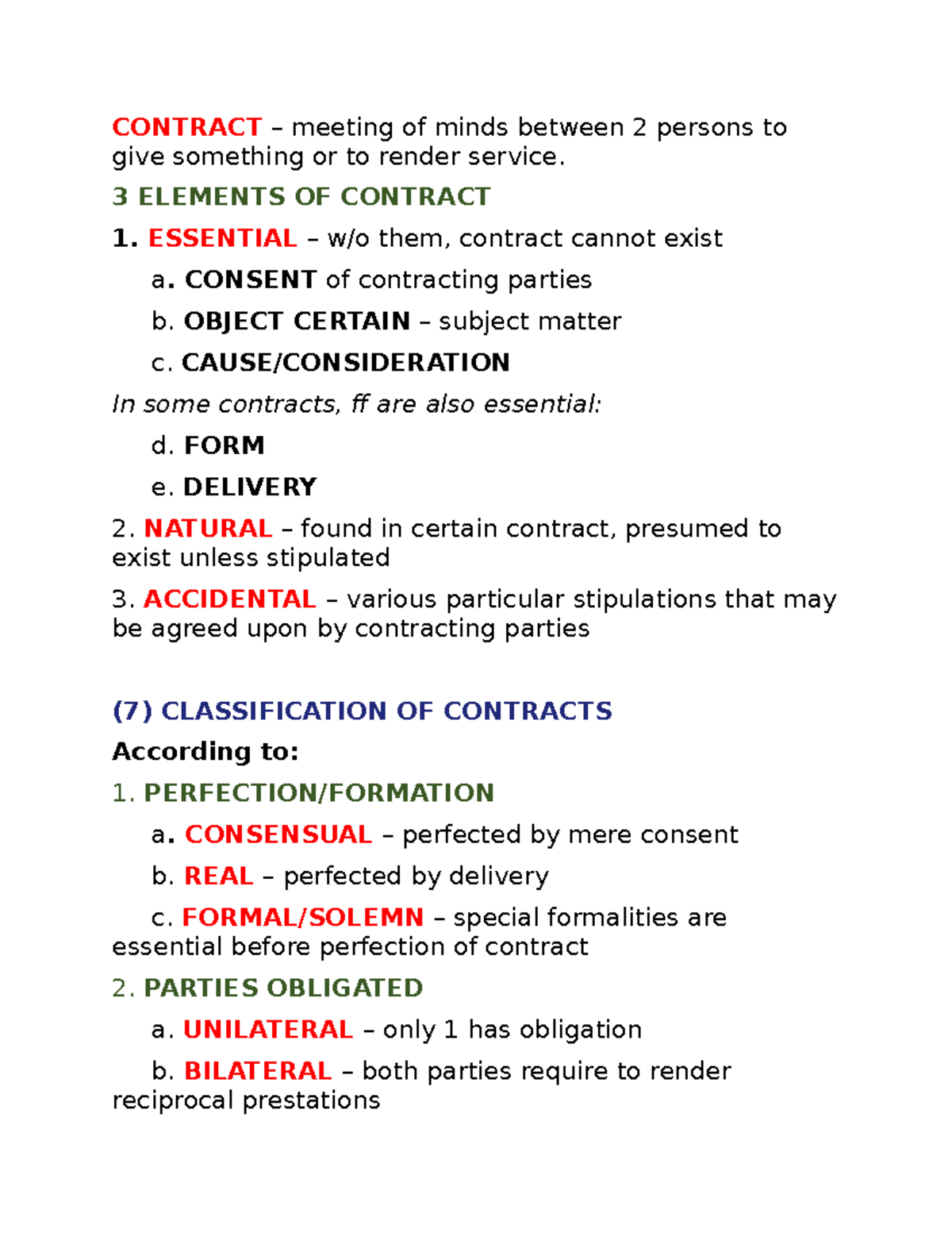 Reviewer for Contracts (Obli Con) - CONTRACT – meeting of minds between ...