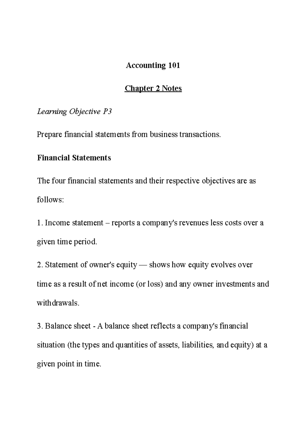Chapter 2 Lecture Notes - Accounting I - Accounting 101 Chapter 2 Notes ...